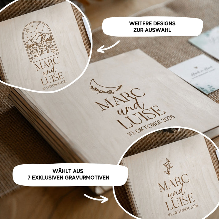 Personalisierbares Gästebuch aus Holz – Verschiedene Designs zur Auswahl