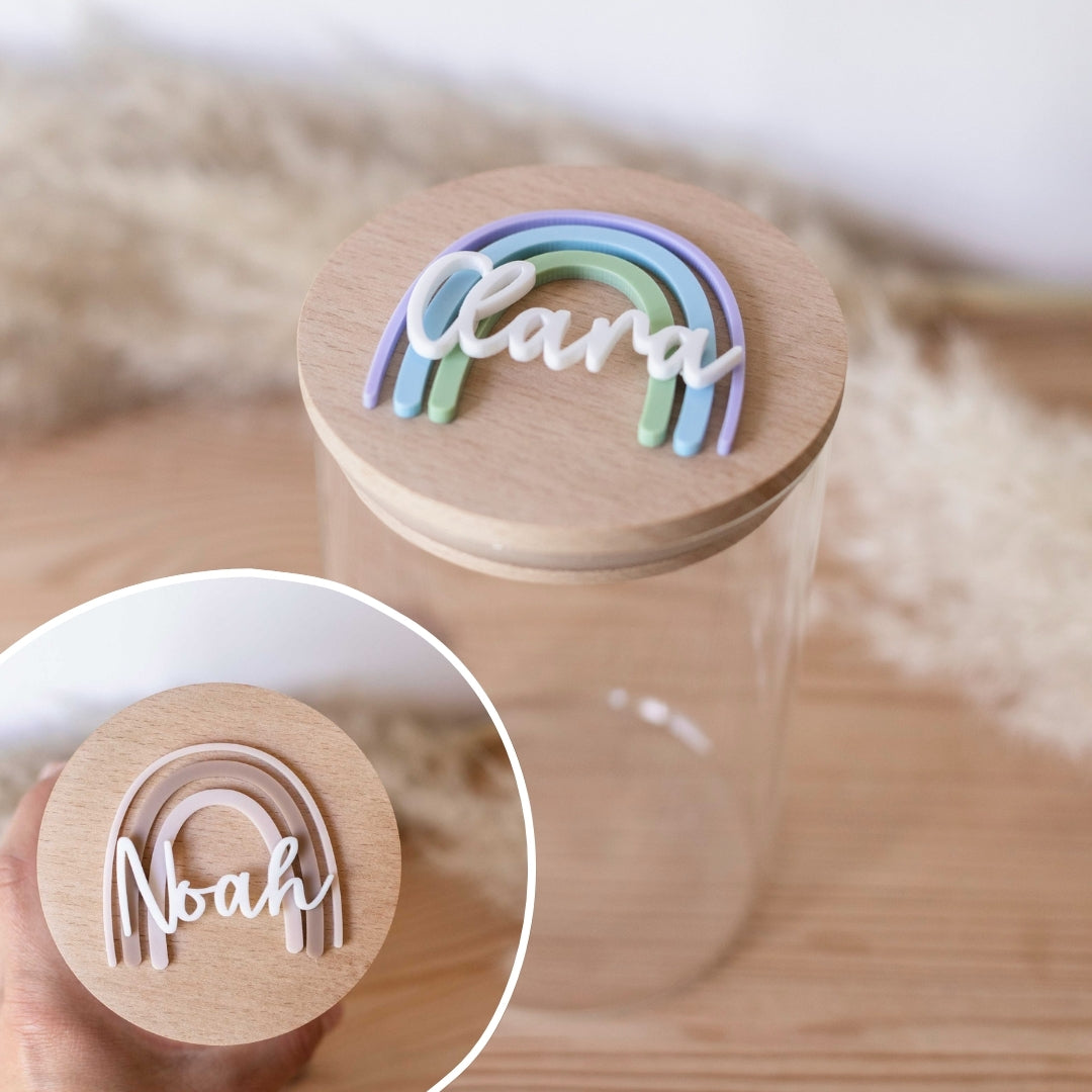 Personalisiertes Vorratsglas mit Regenbogen und Name