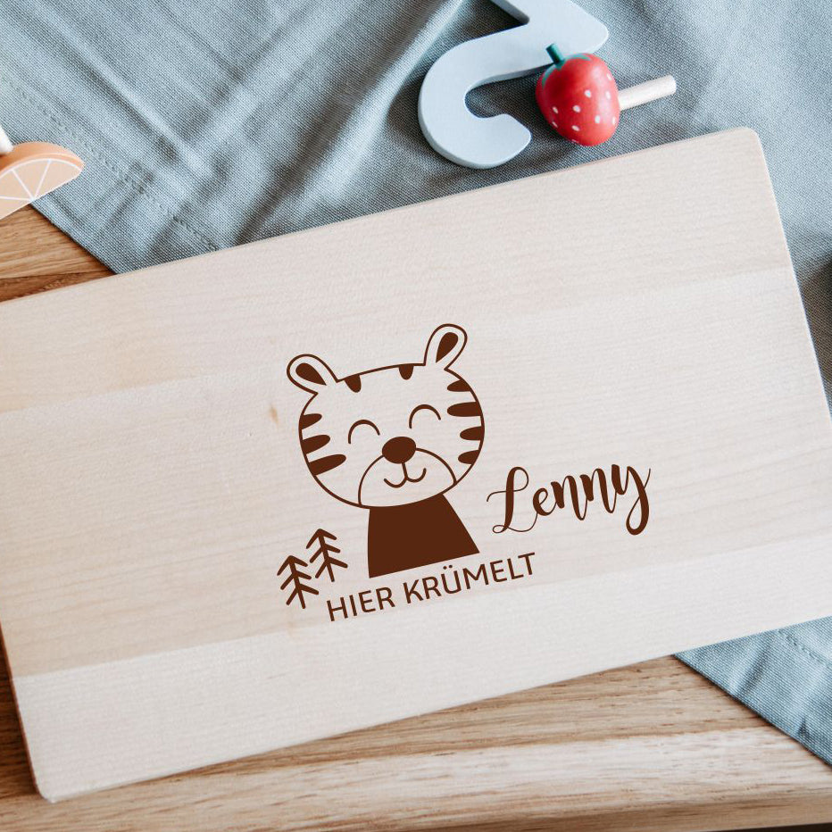 Frühstücksbrettchen Kinder mit verschiedenen Motiven 26x15 cm, Frühstücksbrettchen personalisiert, Holzbrett Kinder, Brettchen Kinder, Tiger