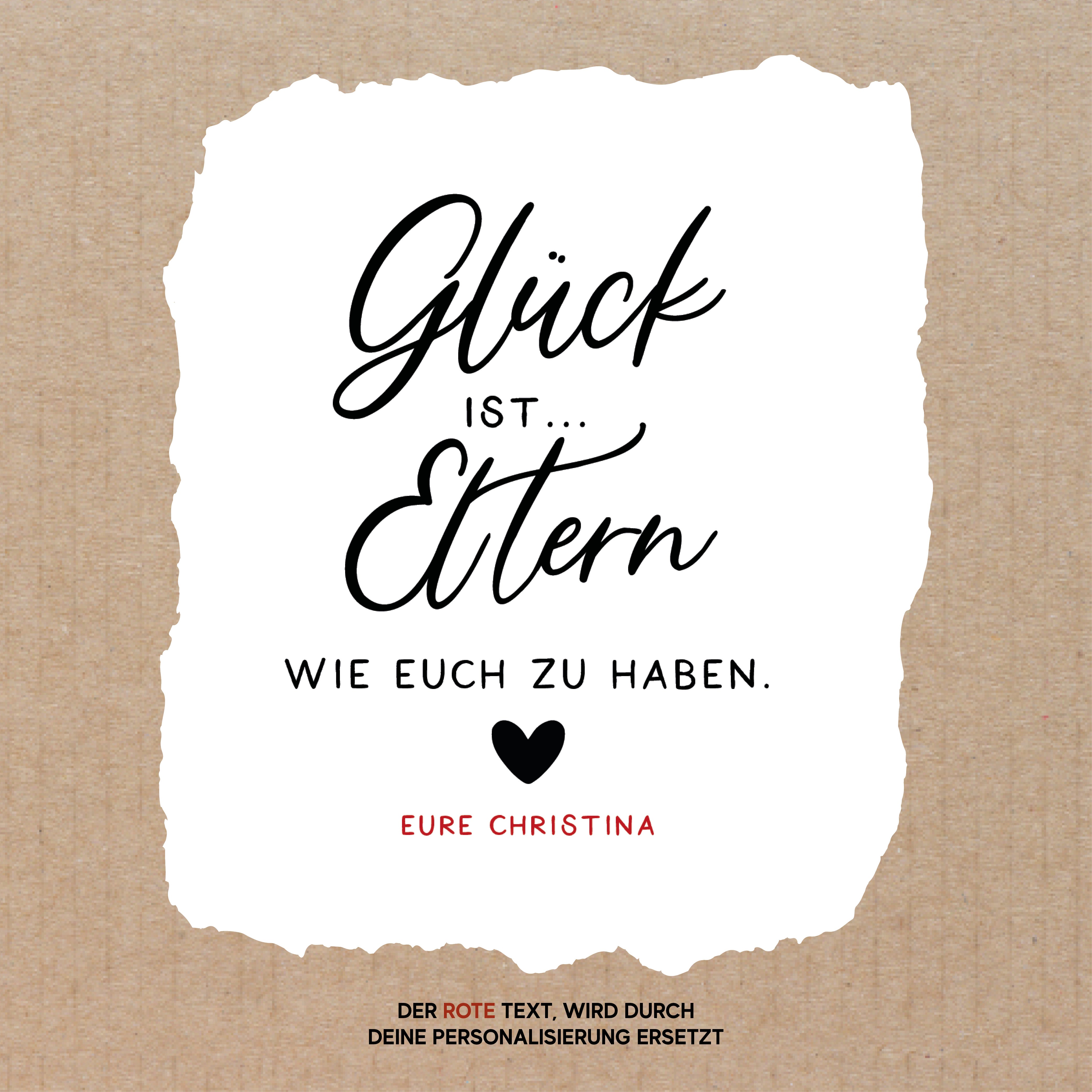 personalisiertes Windlicht - Aufschrift: Glück ist, Eltern wie euch zu haben