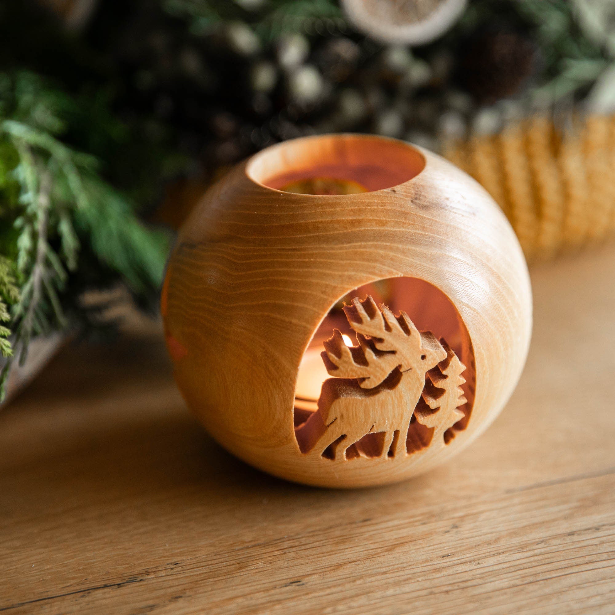 Laserhelden Shop - Windlicht aus Laubholz - Elch Motiv