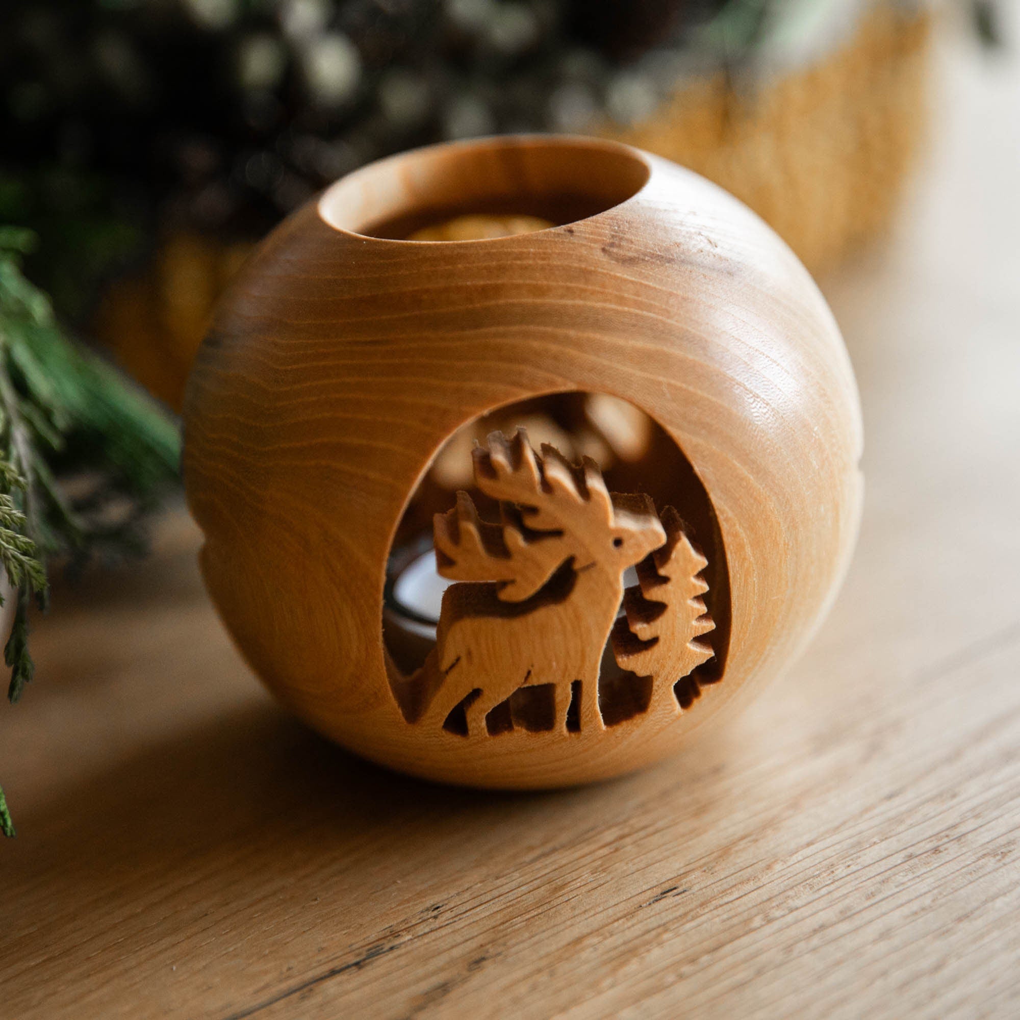 Laserhelden Shop - Windlicht aus Laubholz - Elch Motiv