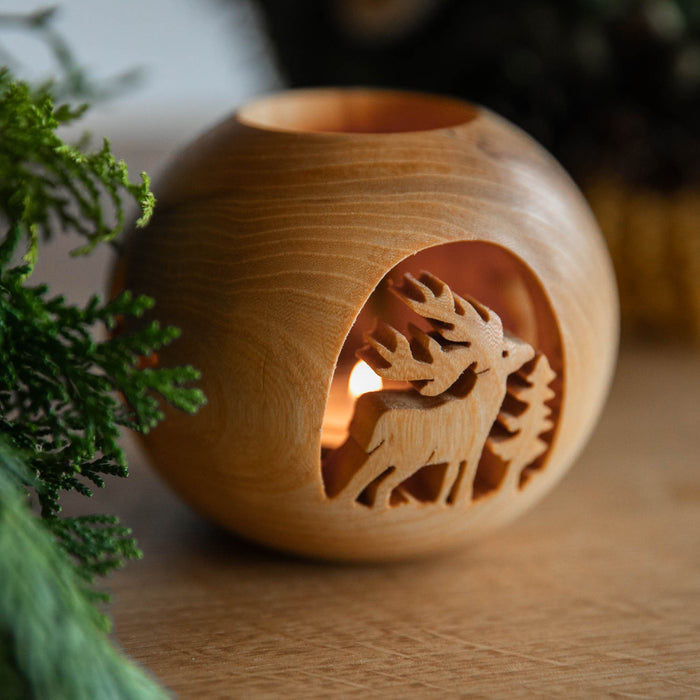 Laserhelden Shop - Windlicht aus Laubholz - Elch Motiv