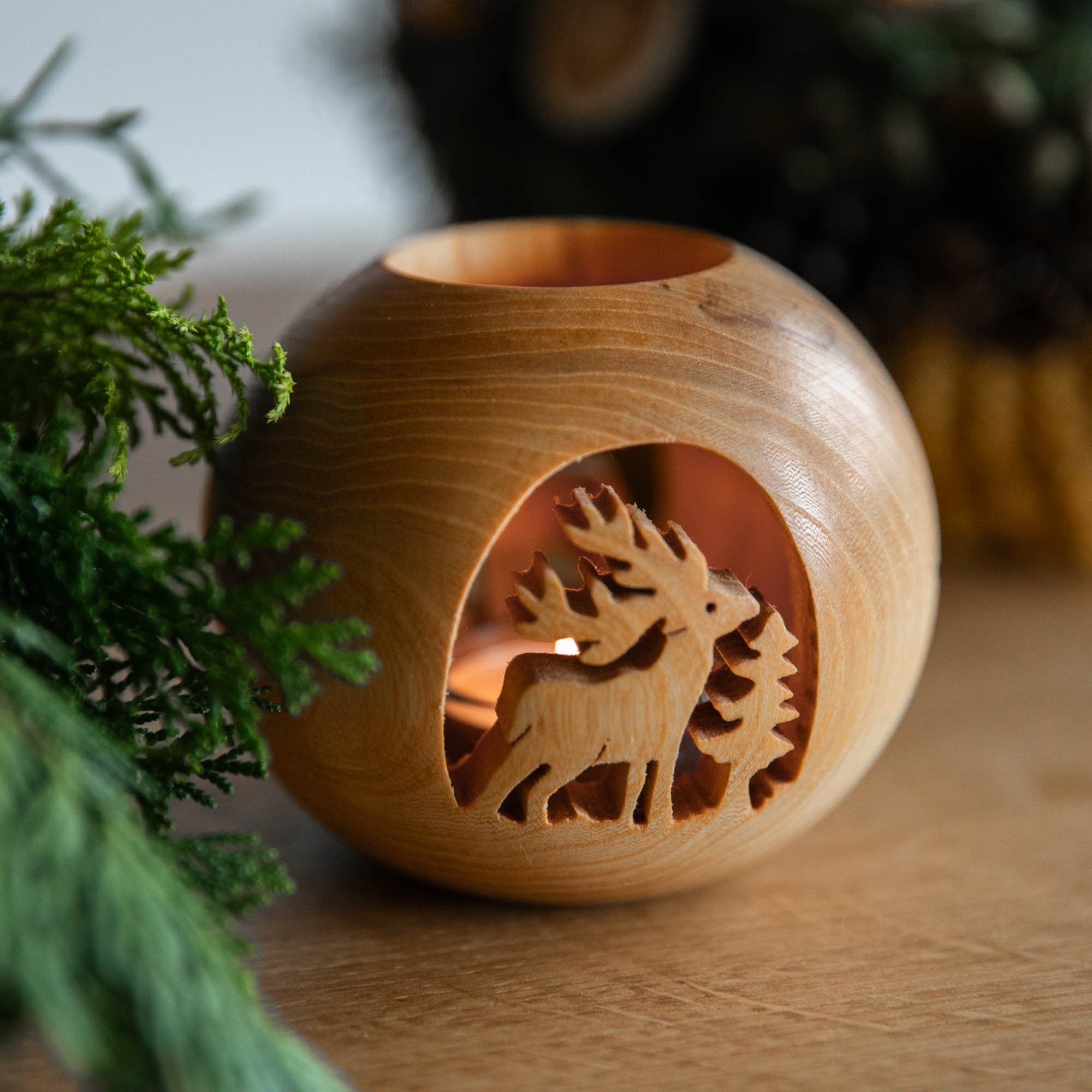 Laserhelden Shop - Windlicht aus Laubholz - Elch Motiv