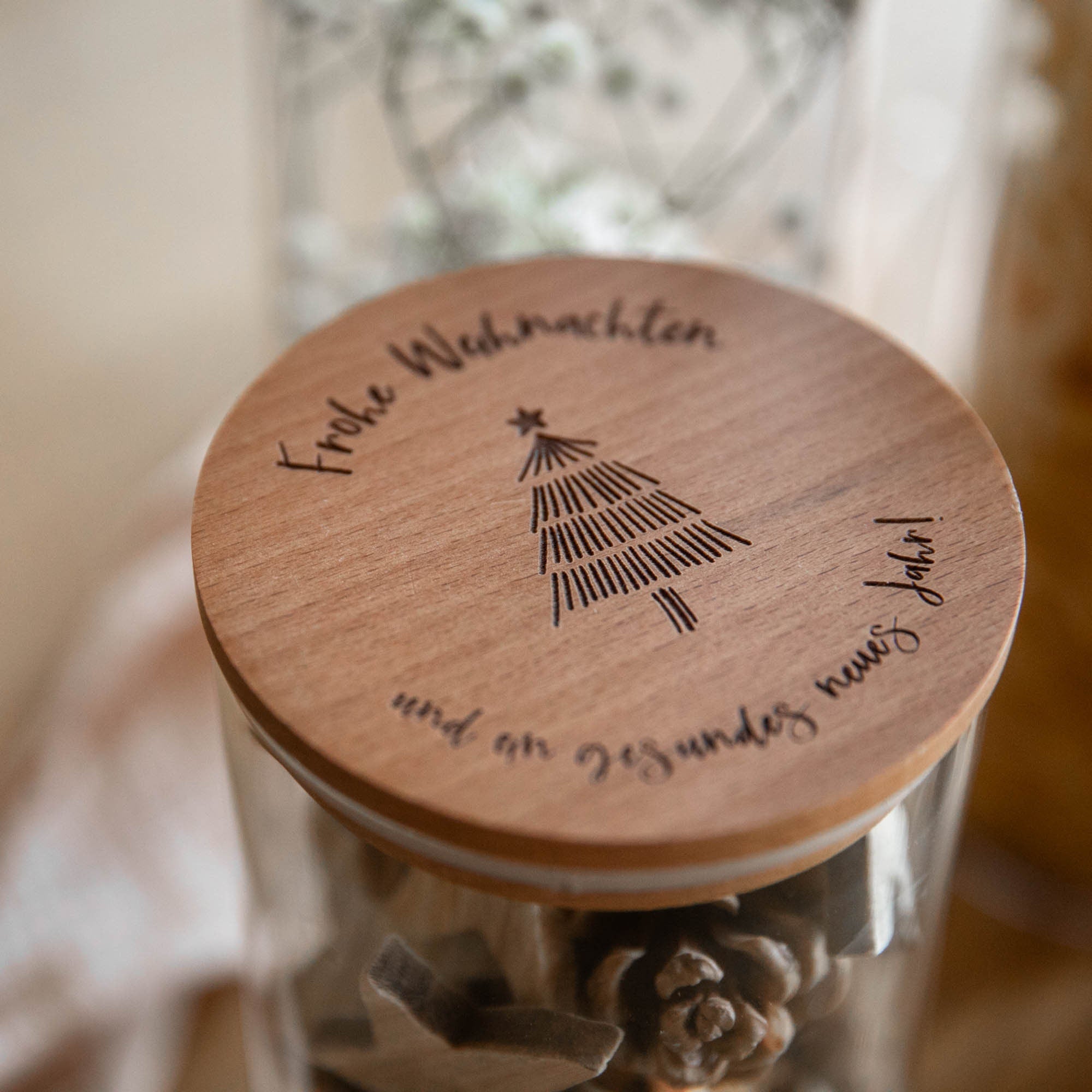 Vorratsglas mit Holzdeckel - personalisiert - Geschenkidee Weihnachten