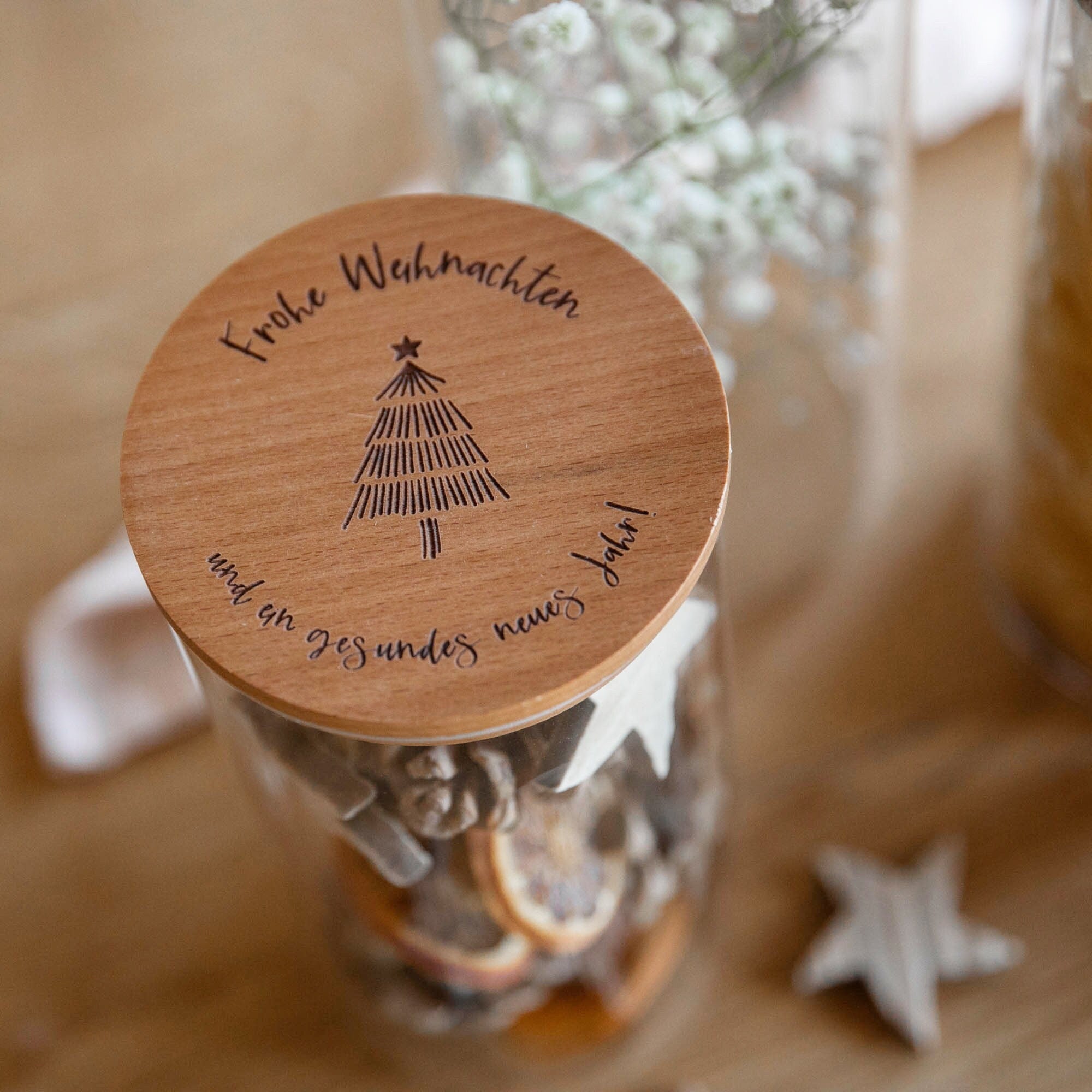 Vorratsglas mit Holzdeckel - personalisiert - Geschenkidee Weihnachten
