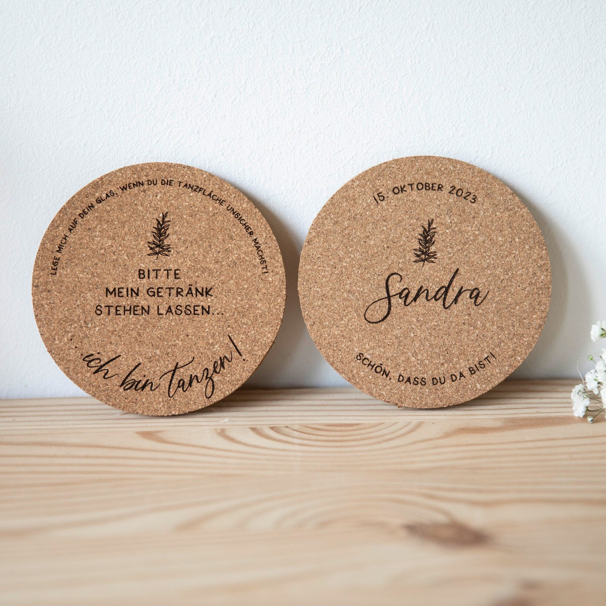 Tisckarten Hochzeit Kork / Gastgeschenk Hochzeit / Untersetzer Kork / Namensschild Hochzeit / Sitzplan Hochzeit / Holz Name / Platzkarten