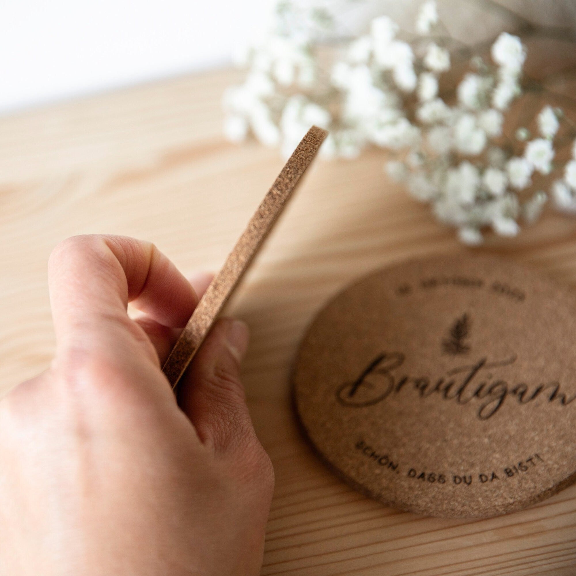 Tisckarten Hochzeit Kork / Gastgeschenk Hochzeit / Untersetzer Kork / Namensschild Hochzeit / Sitzplan Hochzeit / Holz Name / Platzkarten