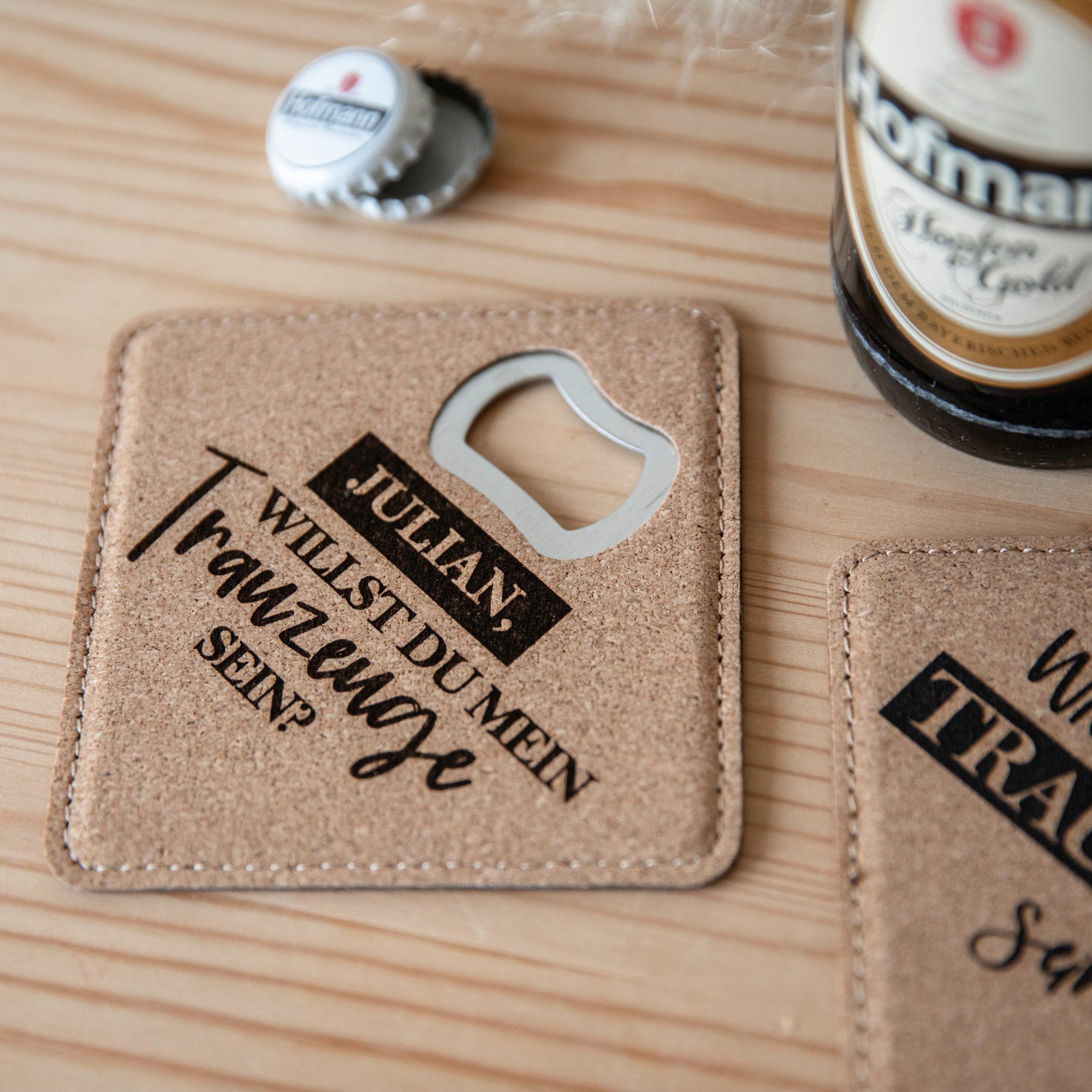 Trauzeuge fragen Geschenk für Männer Flaschenöffner / Kork Untersetzer mit integriertem Öffner / Geschenkidee Männer / Trauzeugengeschenk