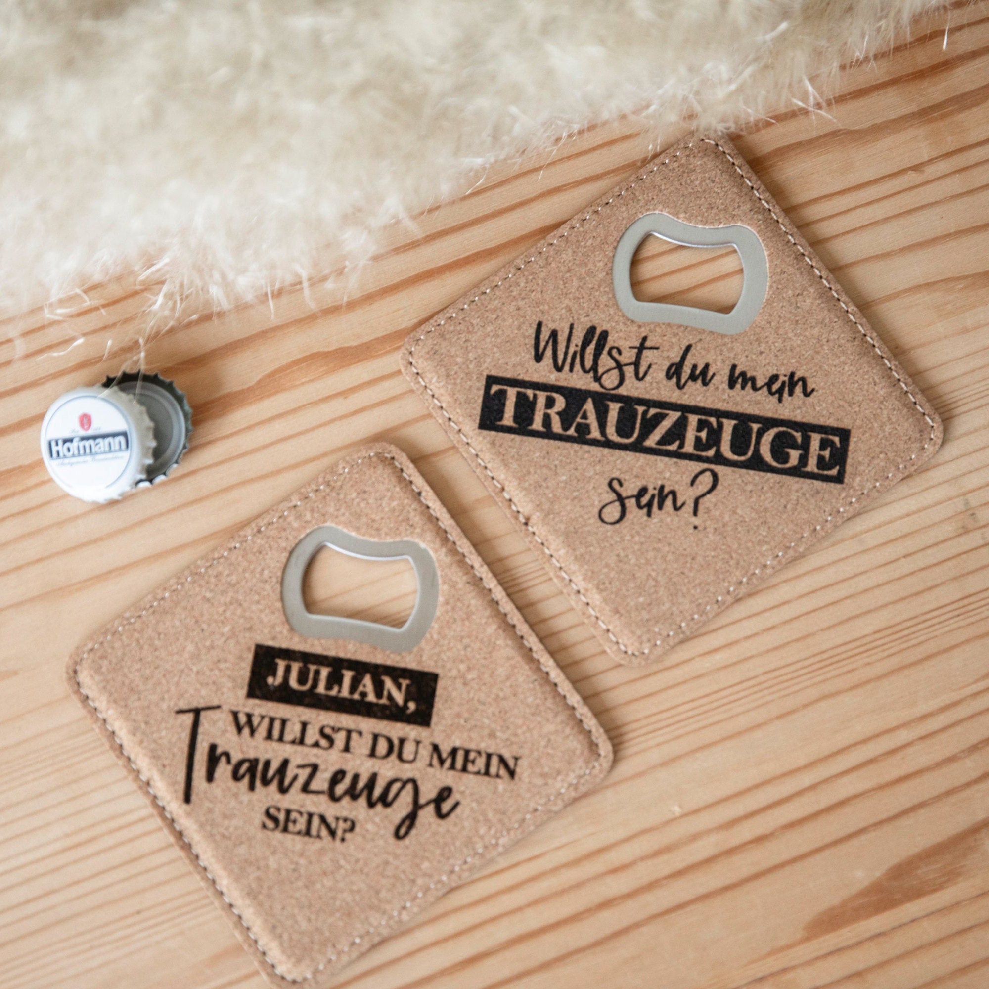Geschenk Trauzeuge fragen / Flaschenöffner / Kork Untersetzer mit integriertem Öffner / Geschenkidee Trauzeugin / Trauzeugengeschenk