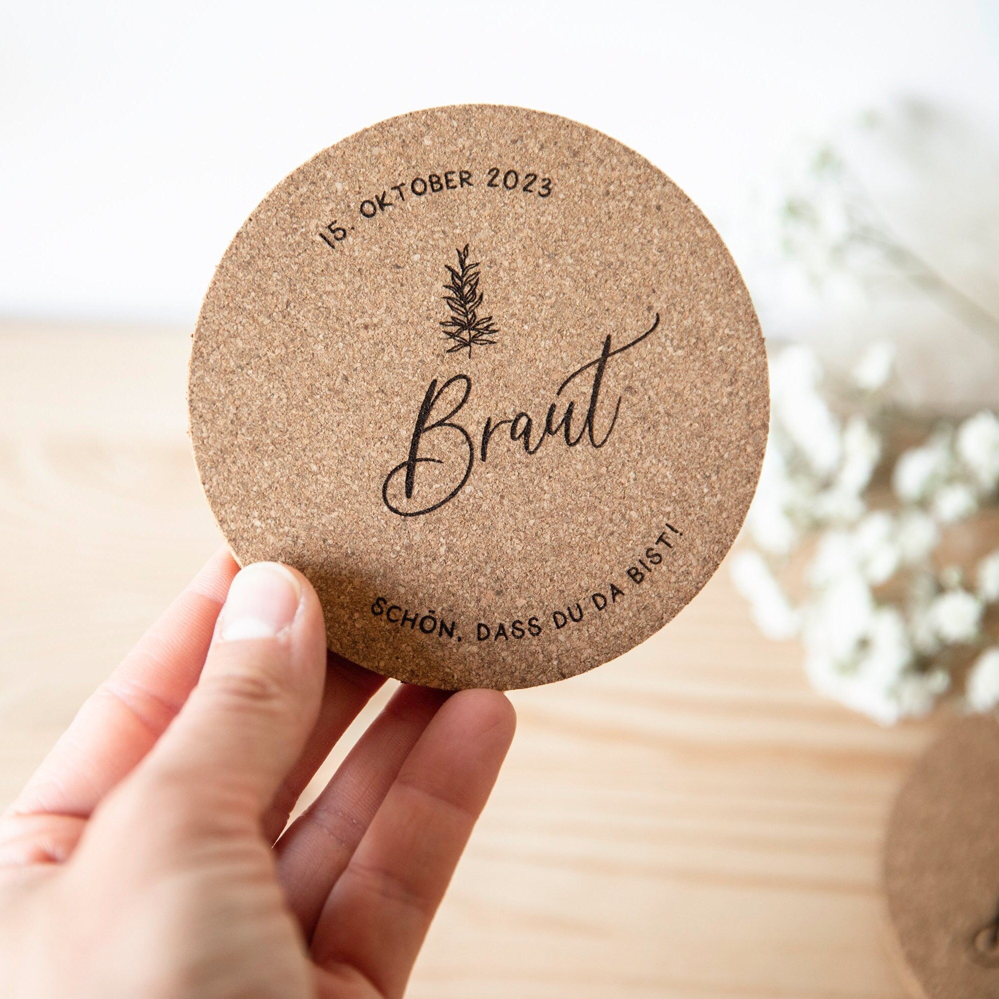 Tisckarten Hochzeit Kork / Gastgeschenk Hochzeit / Untersetzer Kork / Namensschild Hochzeit / Sitzplan Hochzeit / Holz Name / Platzkarten