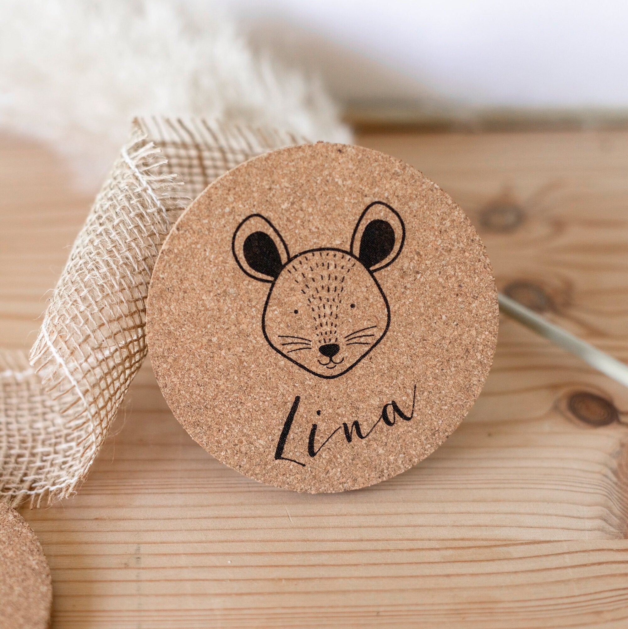 Tisckarten Hochzeit Kinder / Gastgeschenk Kinder / Untersetzer Kork / Hochzeitsgäste Platzkarten / Kinder Beschäftigung Hochzeit / Waldtiere