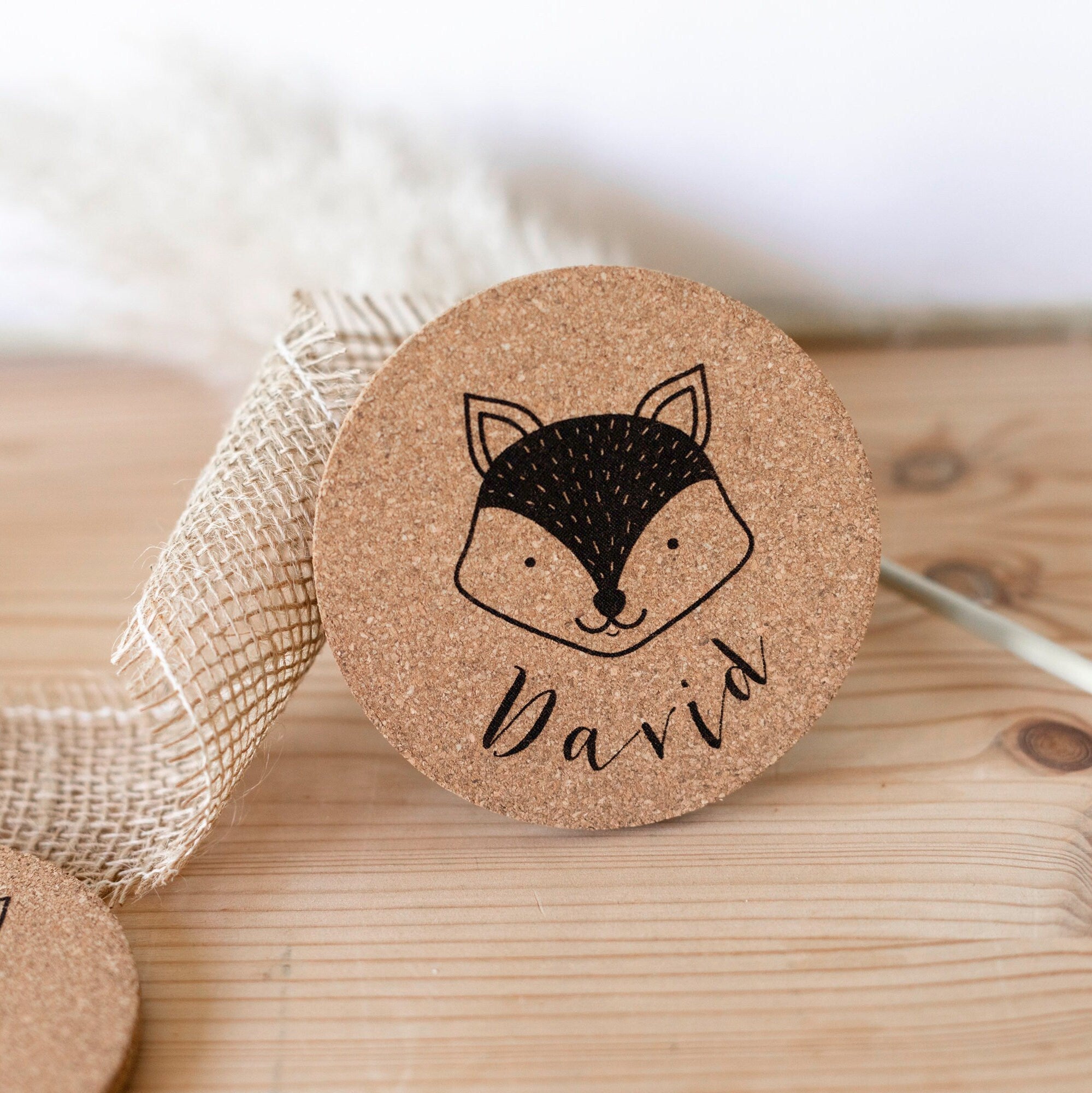 Tisckarten Hochzeit Kinder / Gastgeschenk Kinder / Untersetzer Kork / Hochzeitsgäste Platzkarten / Kinder Beschäftigung Hochzeit / Waldtiere