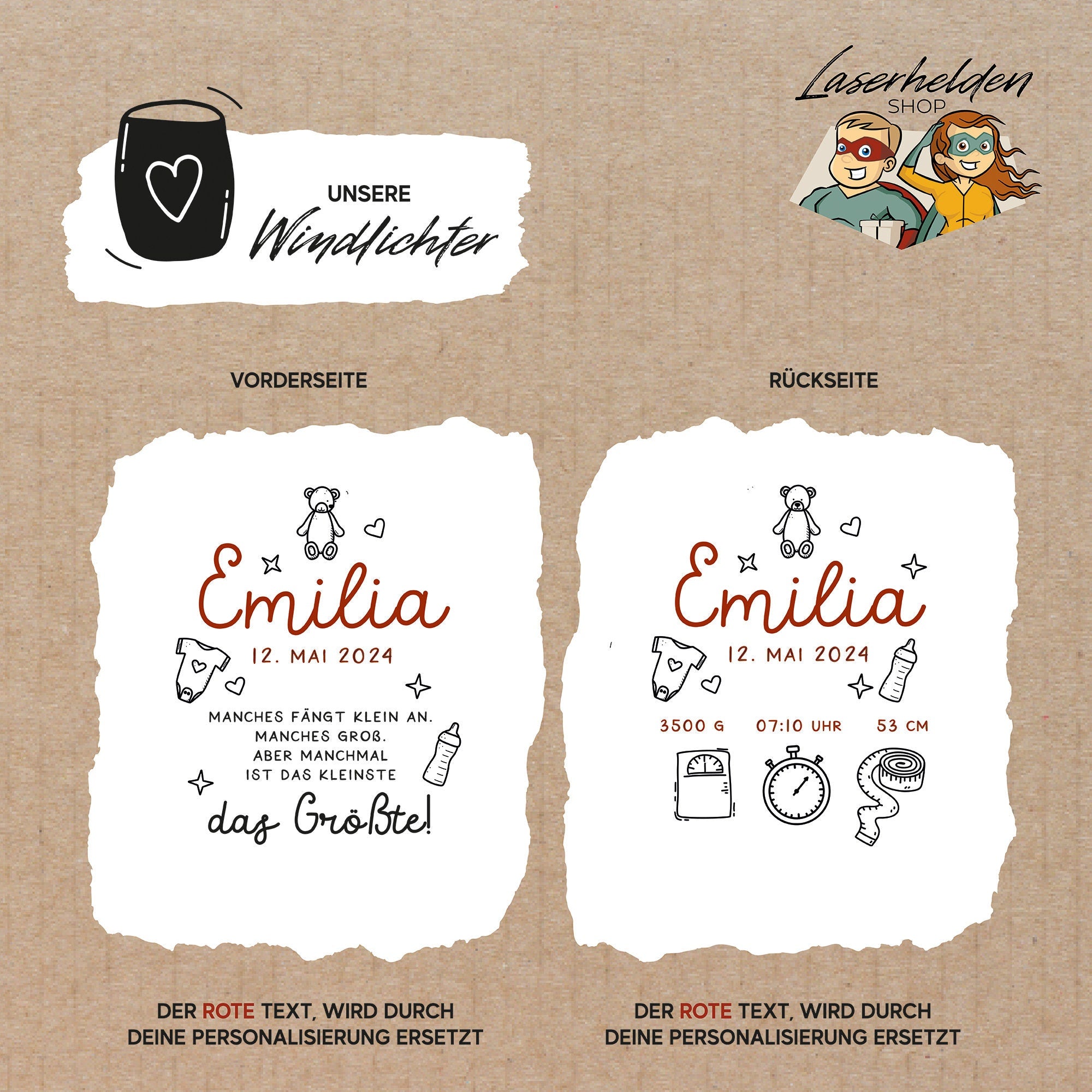 Personalisiertes Windlicht als Geschenk zur Geburt / Windlicht mit Gravur / Geburtsgeschenk / Geschenk Baby Geburtsdaten / Babygeschenk