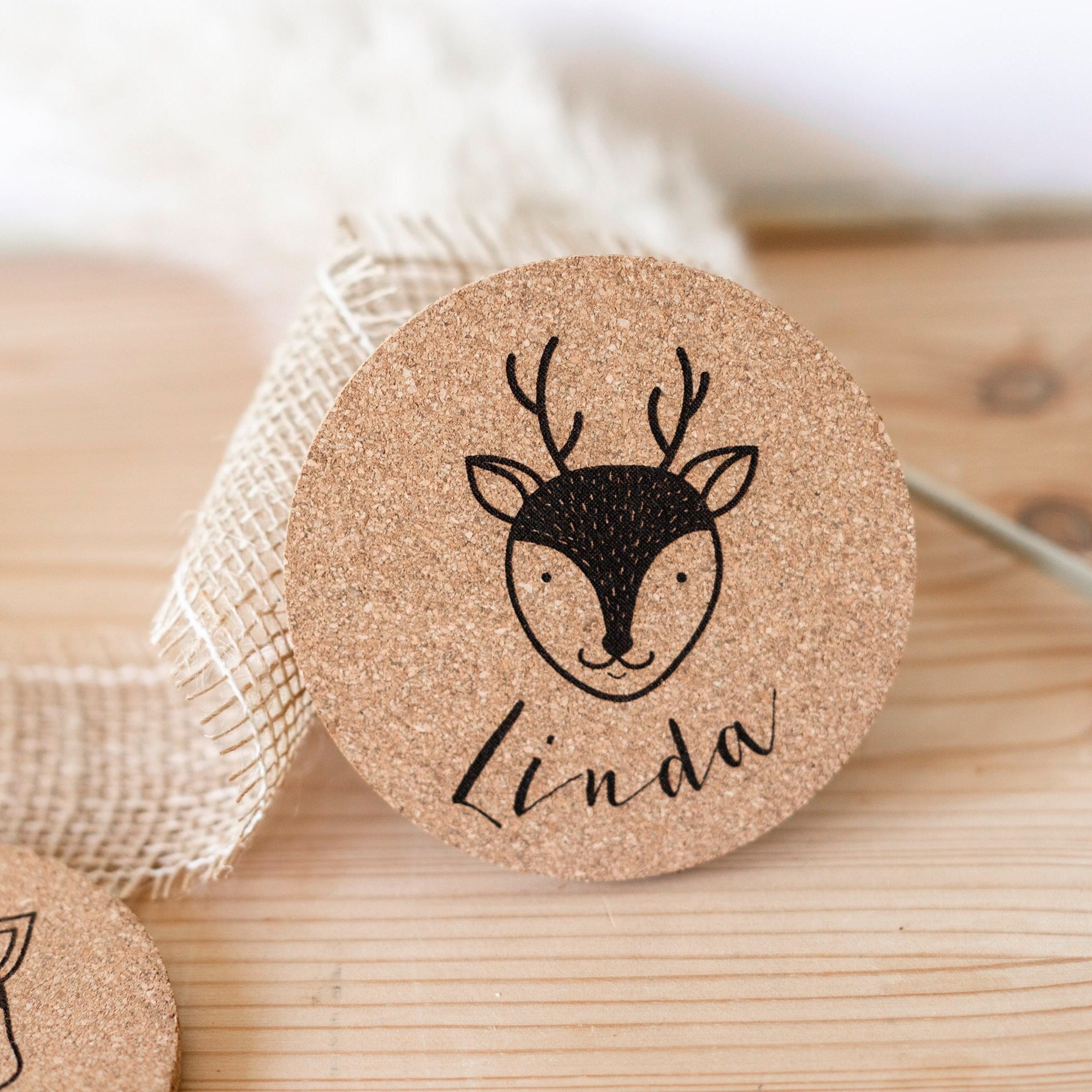 Tisckarten Hochzeit Kinder / Gastgeschenk Kinder / Untersetzer Kork / Hochzeitsgäste Platzkarten / Kinder Beschäftigung Hochzeit / Waldtiere