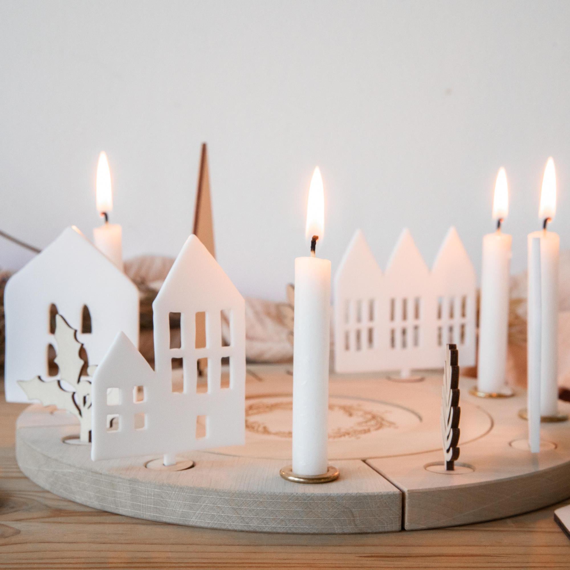 Holzkranz modern Advent / Adventskranz Holz / Geburtstagskranz / Häuser Weihnachten / Lichterhäuser / Häuserkranz / Lichthaus / Adventsdeko