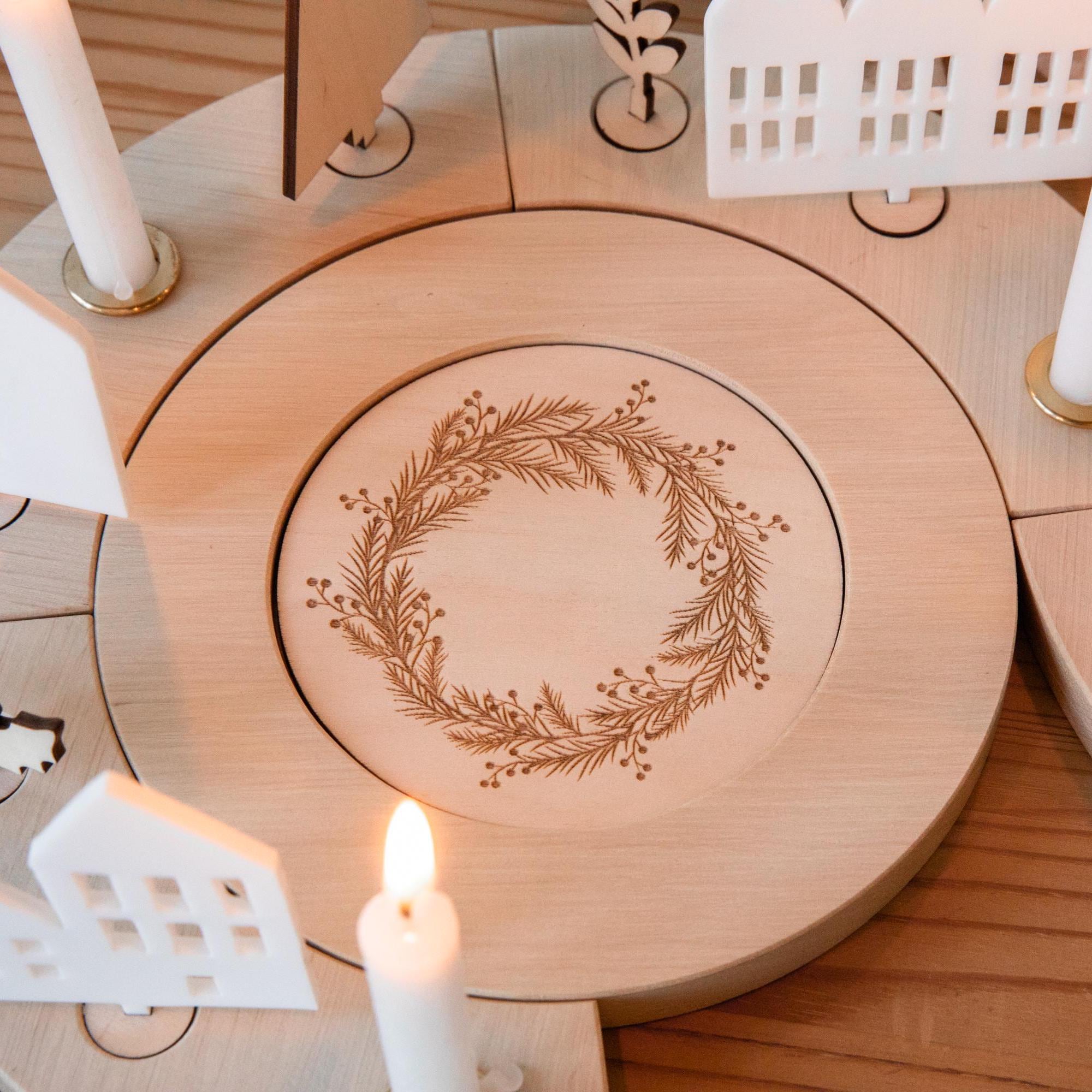 Holzkranz modern Advent / Adventskranz Holz / Geburtstagskranz / Häuser Weihnachten / Lichterhäuser / Häuserkranz / Lichthaus / Adventsdeko