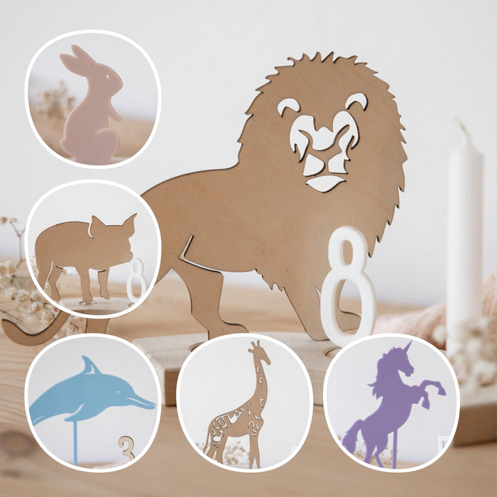 Erweiterung für Geburtstagskranz aus Holz / Tiere Stecker / Zubehör Geburtstagring | Steckfiguren Safari | Kindergeburtstag Deko Tiere / Wal