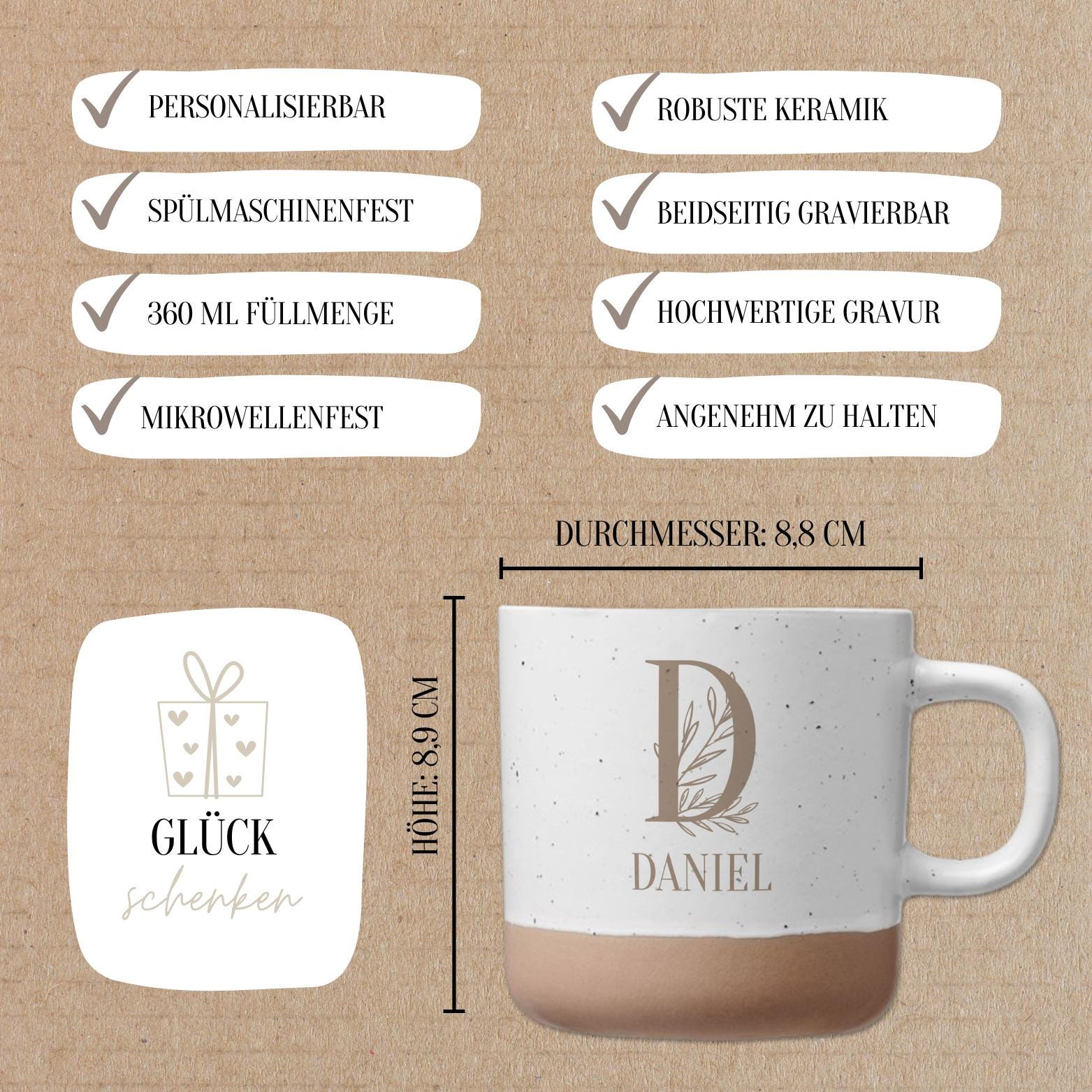 Personalisierte Tasse Anfangsbuchstabe / Geschenk Freundin / Geschenkidee Frau Geburtstag / Weihnachten Kleinigkeit / Gravur Name / Steingut