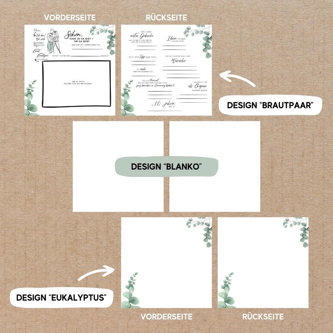 Gästebuchseiten / Inhaltsseiten für dein personalisiertes Gästebuch aus Holz zur Hochzeit / Gästebuchkarten / Hochzeitsgästebuch / Fotobox
