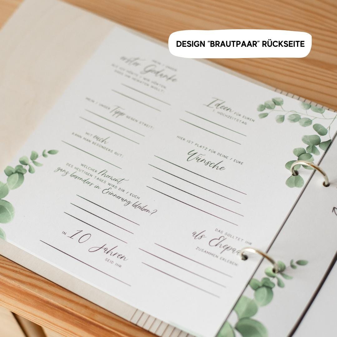 Gästebuchseiten / Inhaltsseiten für dein personalisiertes Gästebuch aus Holz zur Hochzeit / Gästebuchkarten / Hochzeitsgästebuch / Fotobox