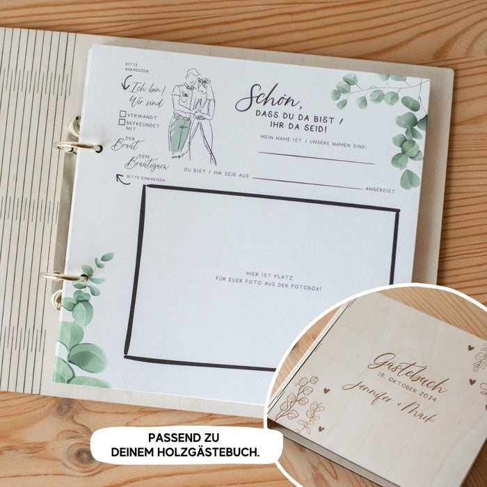 Gästebuchseiten / Inhaltsseiten für dein personalisiertes Gästebuch aus Holz zur Hochzeit / Gästebuchkarten / Hochzeitsgästebuch / Fotobox