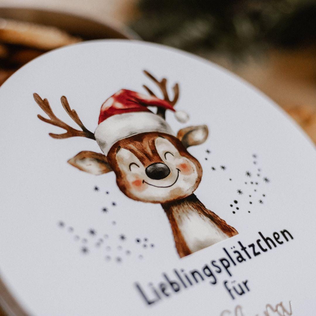 Keksdose mit Häuser-Motiv und Aufdruck „Frohe Weihnachten“ – Geschenk für Familie