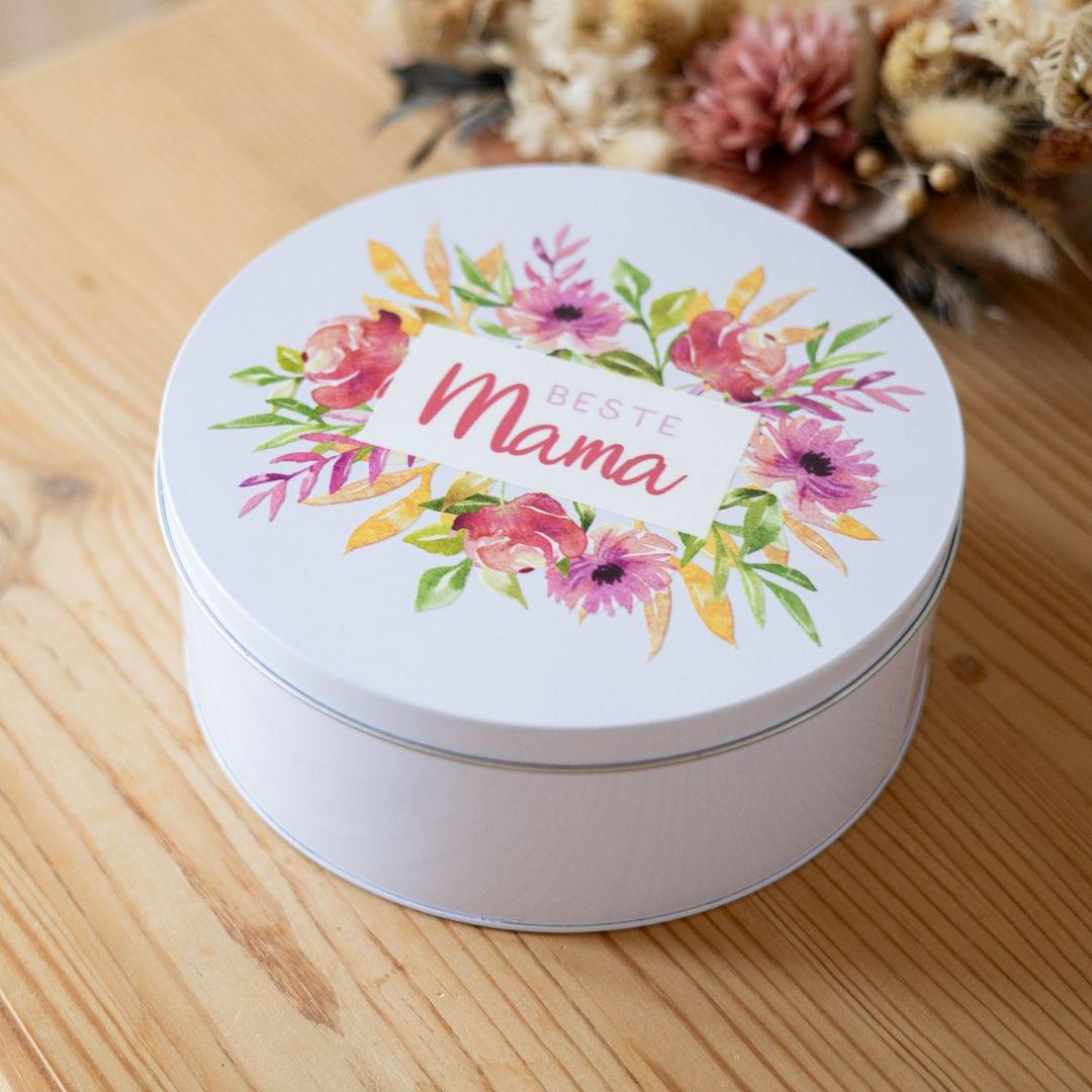 Runde Metalldose mit Blumenkranz Design