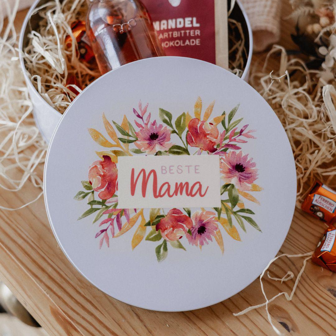 Keksdose Beste Mama mit floralem Aquarell Blumenmotiv