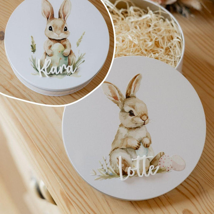 Personalisierte Keksdose mit Osterhase und Name als Osternest für Kinder