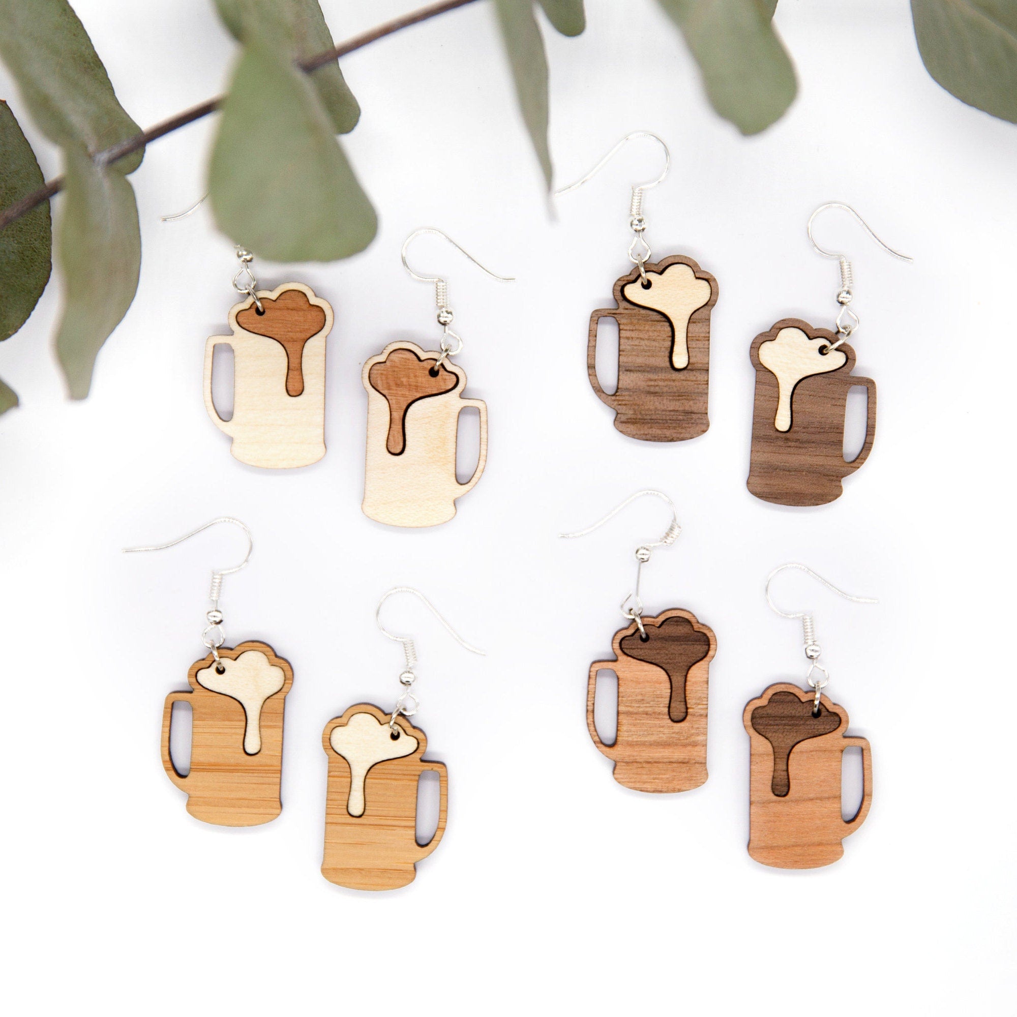 Holz Ohrhänger Maßkrug - Ohrringe aus Holz - Holzschmuck - Mode Schmuck