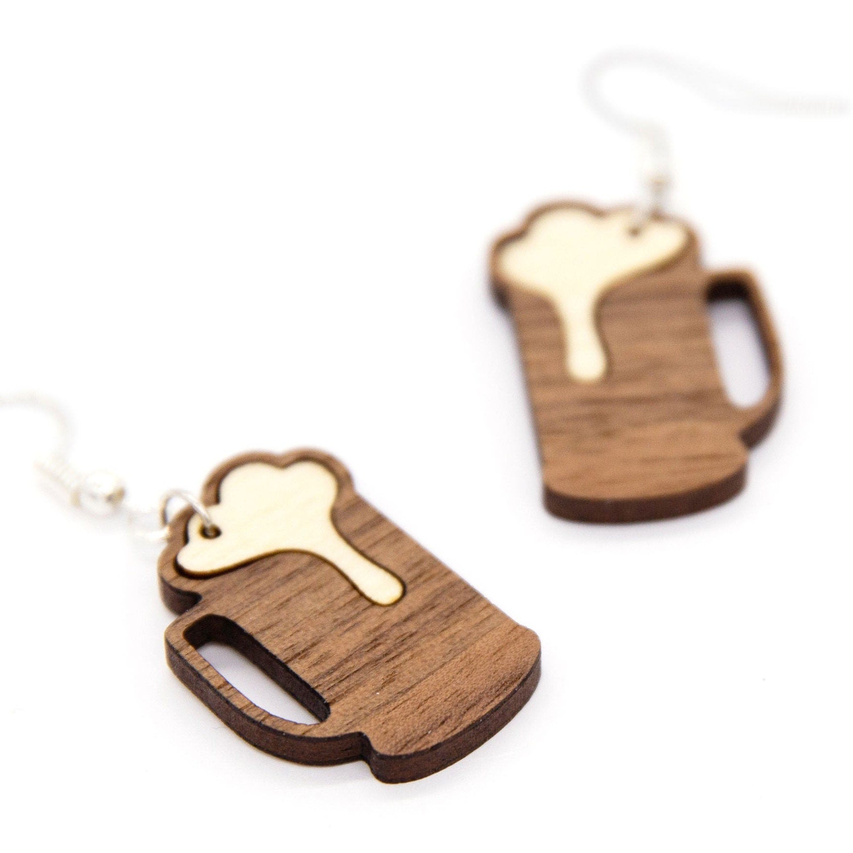 Holz Ohrhänger Maßkrug - Ohrringe aus Holz - Holzschmuck - Mode Schmuck