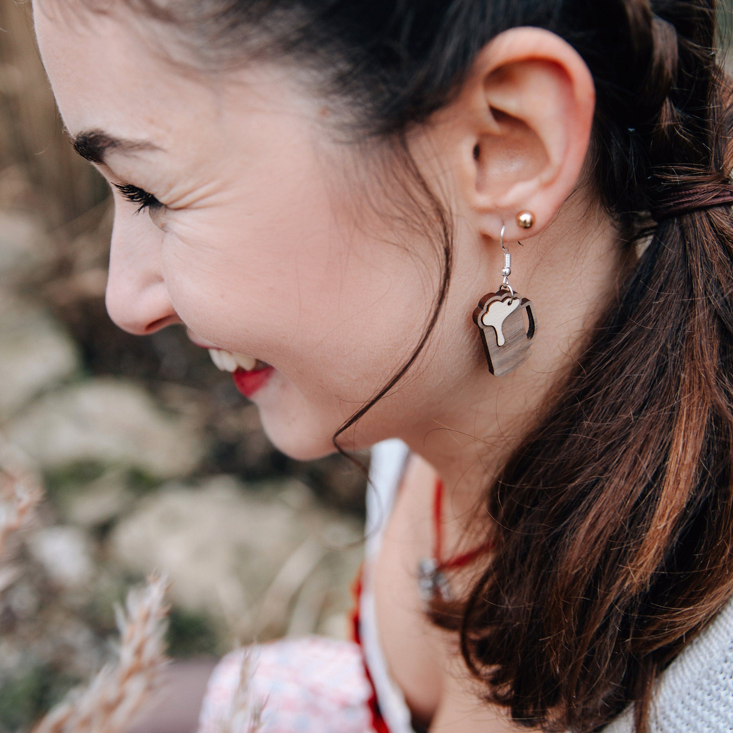 Holz Ohrhänger Maßkrug - Ohrringe aus Holz - Holzschmuck - Mode Schmuck
