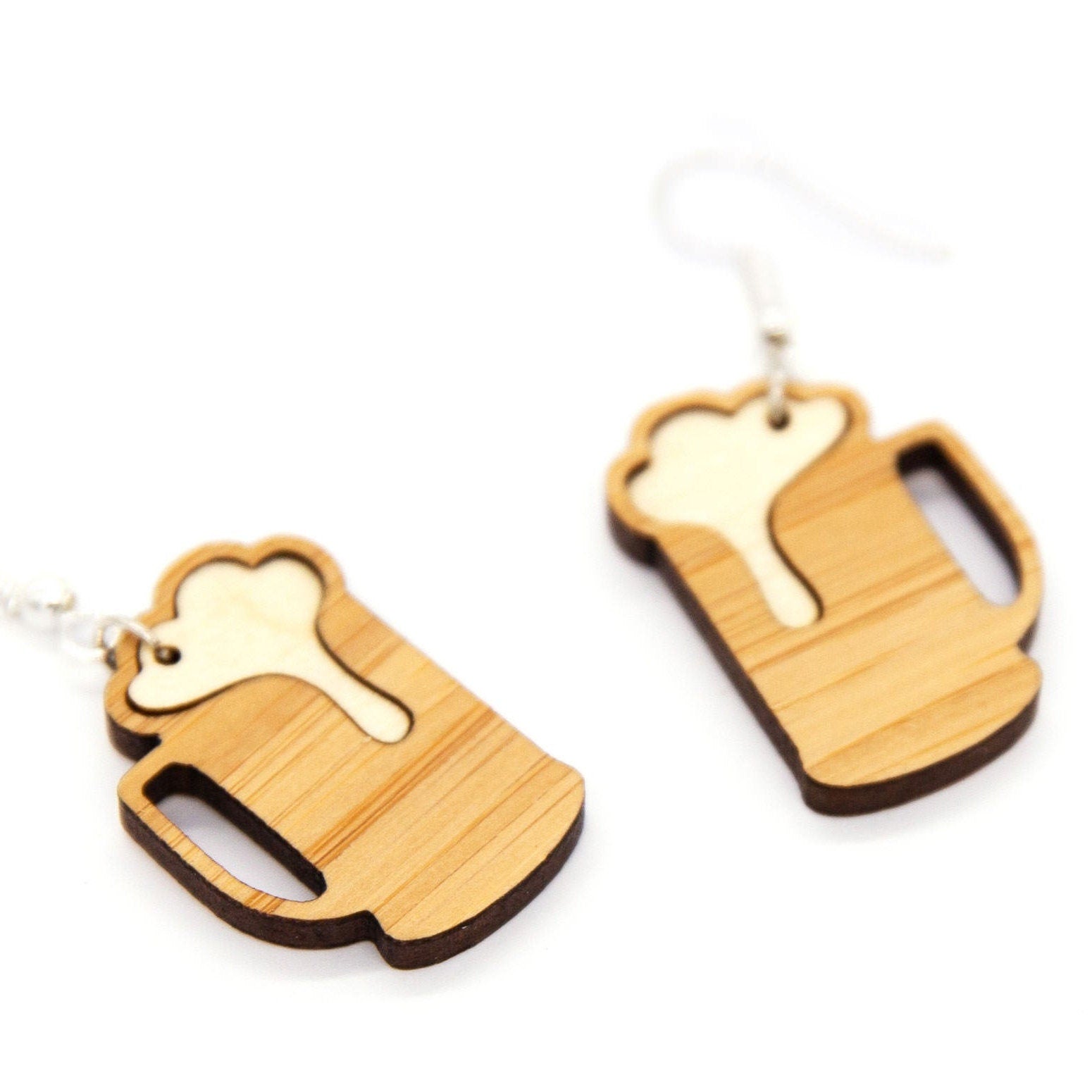 Holz Ohrhänger Maßkrug - Ohrringe aus Holz - Holzschmuck - Mode Schmuck