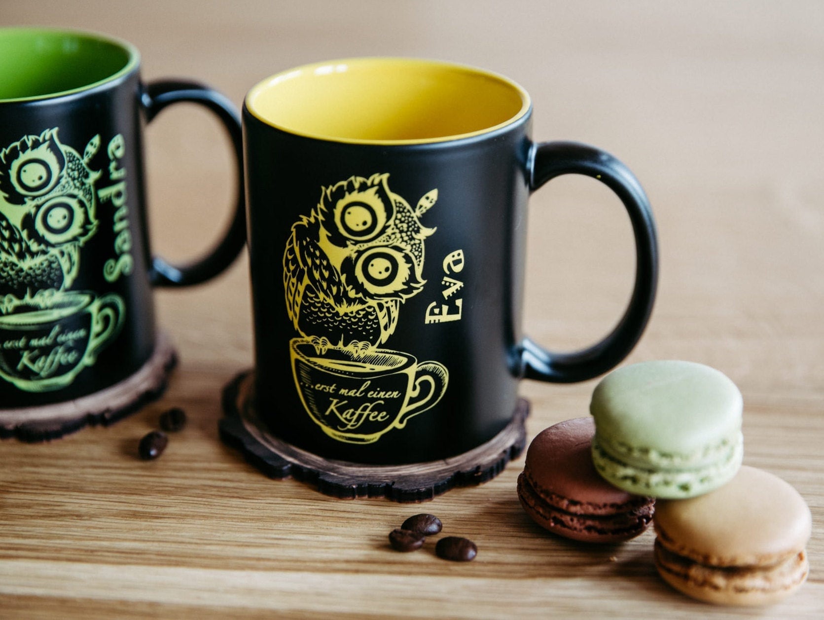 Tasse "Eule" personalisiert mit deinem Namen - Keramiktasse mit wählbarer Farbe und Lasergravur