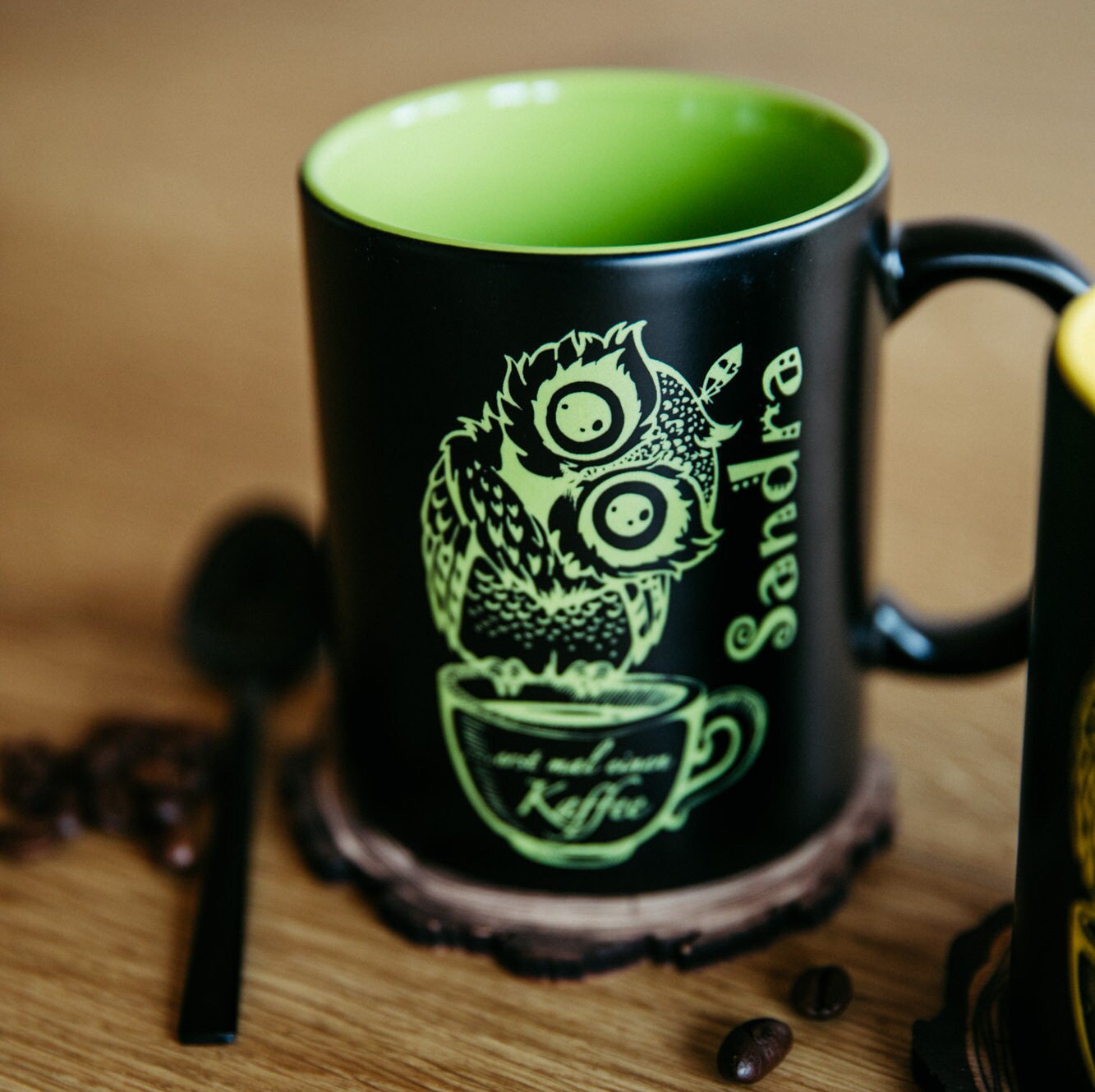 Tasse "Eule" personalisiert mit deinem Namen - Keramiktasse mit wählbarer Farbe und Lasergravur