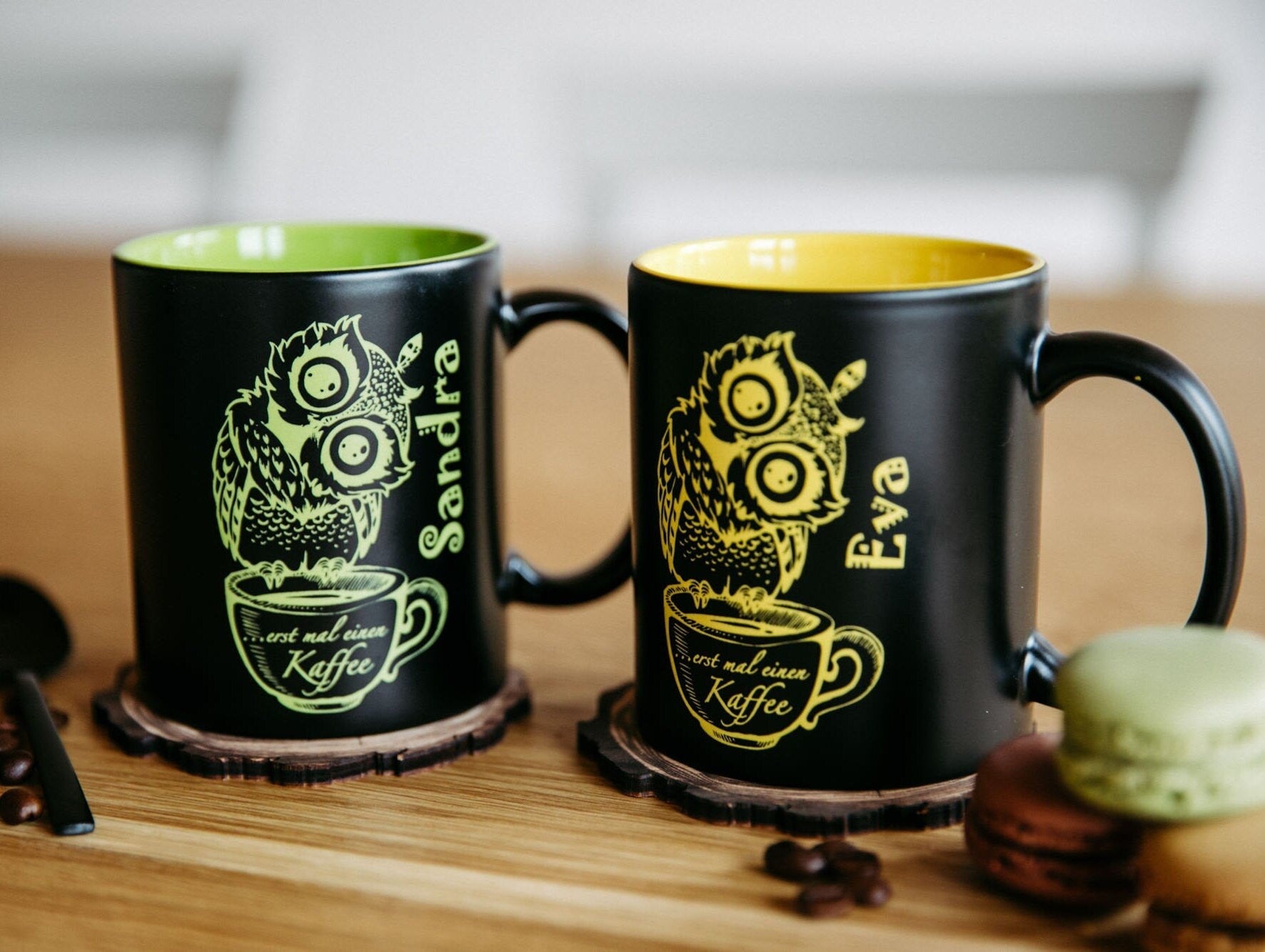 Tasse "Eule" personalisiert mit deinem Namen - Keramiktasse mit wählbarer Farbe und Lasergravur