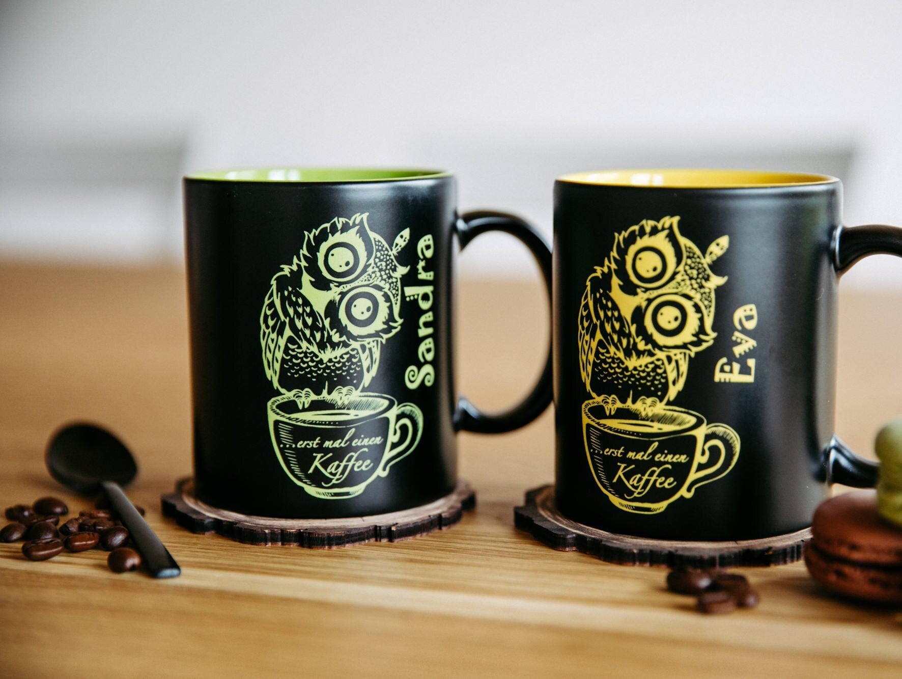 Tasse "Eule" personalisiert mit deinem Namen - Keramiktasse mit wählbarer Farbe und Lasergravur