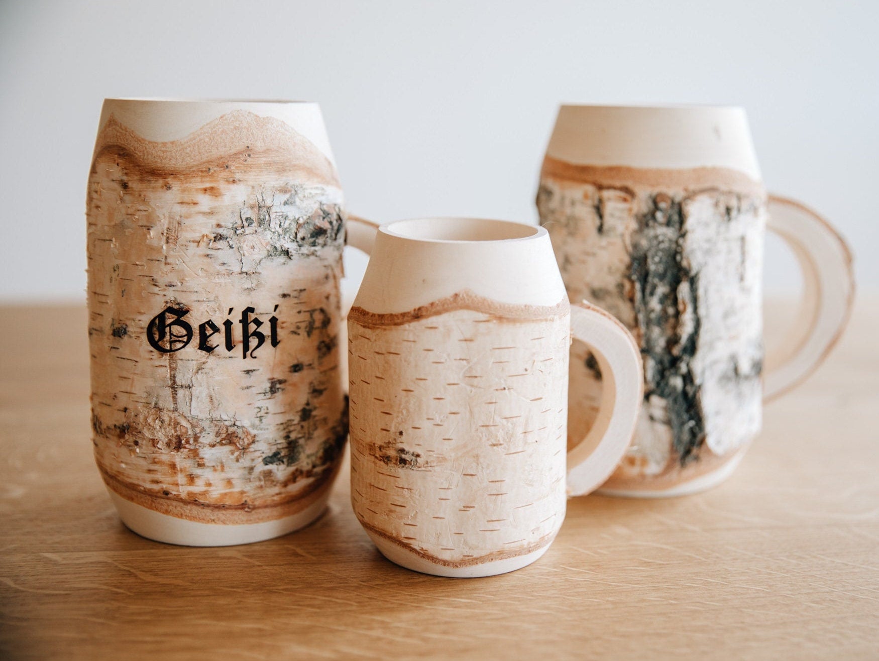 Holz Bierkrug Birke mit Gravur / 0,5 oder 0,25 Liter (nicht geeicht) / Mittelalter Krug aus Holz