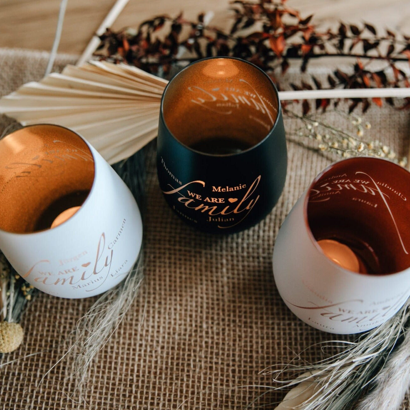 Personalisiertes Windlicht - Familie "we are family" Kristallglas / Erinnerungslicht mit Wunschnamen / personalisiertes Geschenk Familie