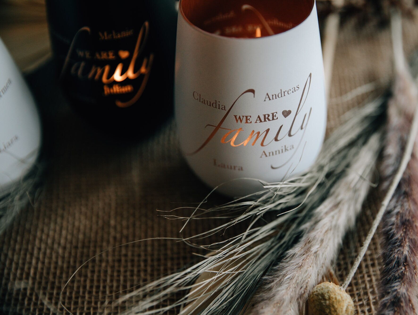 Personalisiertes Windlicht - Familie "we are family" Kristallglas / Erinnerungslicht mit Wunschnamen / personalisiertes Geschenk Familie