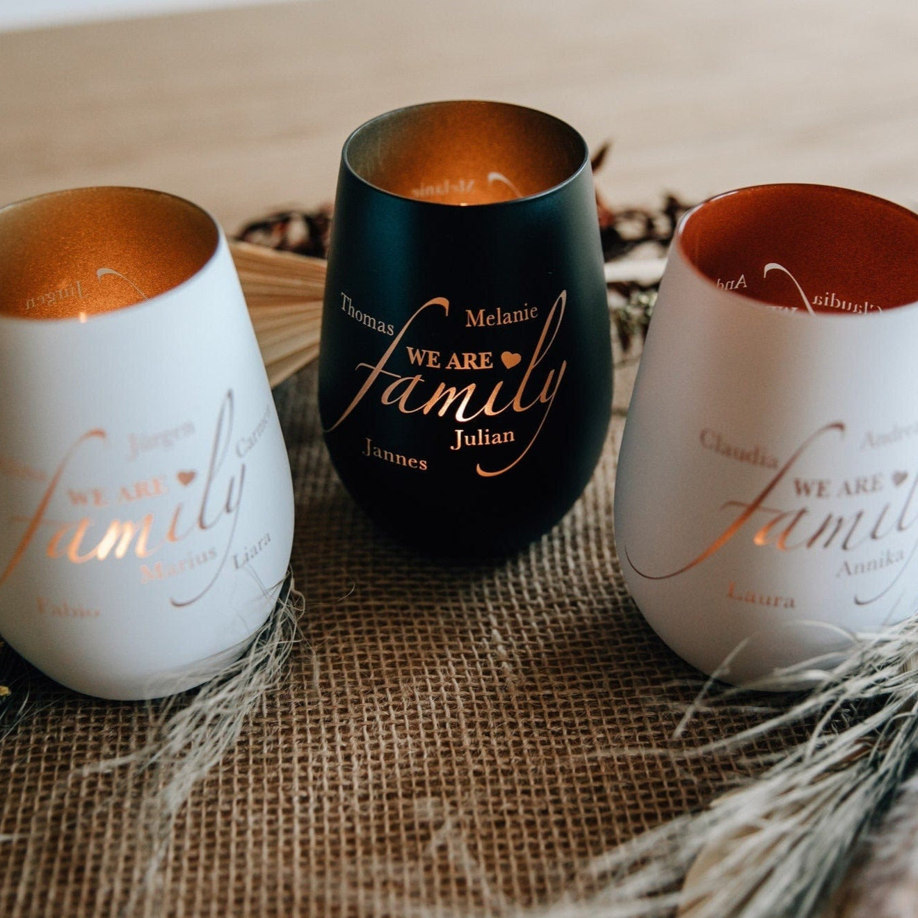 Personalisiertes Windlicht - Familie "we are family" Kristallglas / Erinnerungslicht mit Wunschnamen / personalisiertes Geschenk Familie