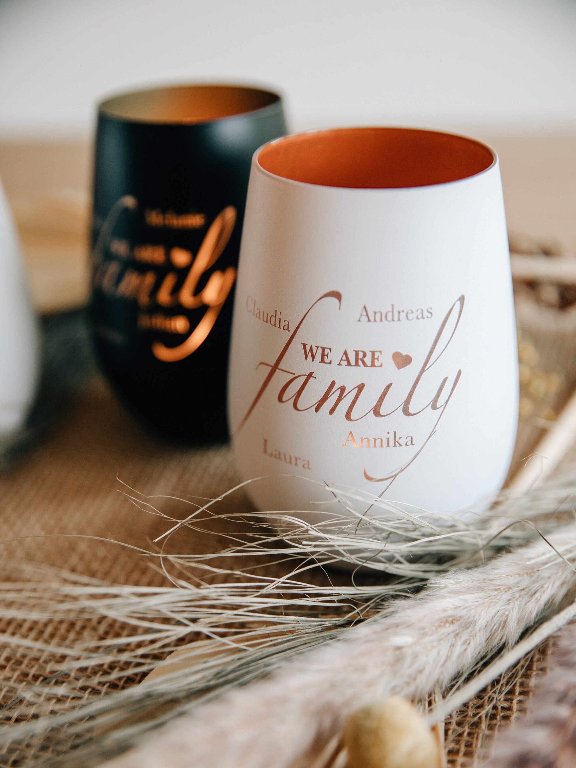 Personalisiertes Windlicht - Familie "we are family" Kristallglas / Erinnerungslicht mit Wunschnamen / personalisiertes Familien Geschenk