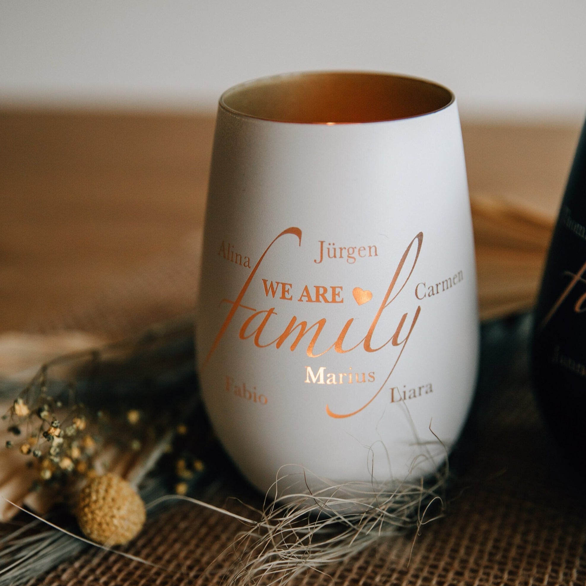 Personalisiertes Windlicht - Familie "we are family" Kristallglas / Erinnerungslicht mit Wunschnamen / personalisiertes Geschenk Familie