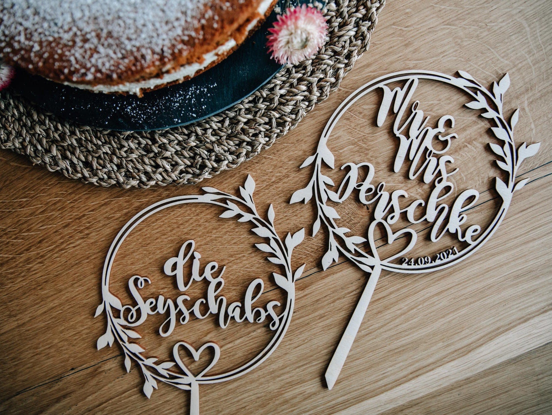 Caketopper für Hochzeit personalisiert mit Namen und Datum / Tortenstecker Hochzeitstorte / Kuchenstecker Hochzeit
