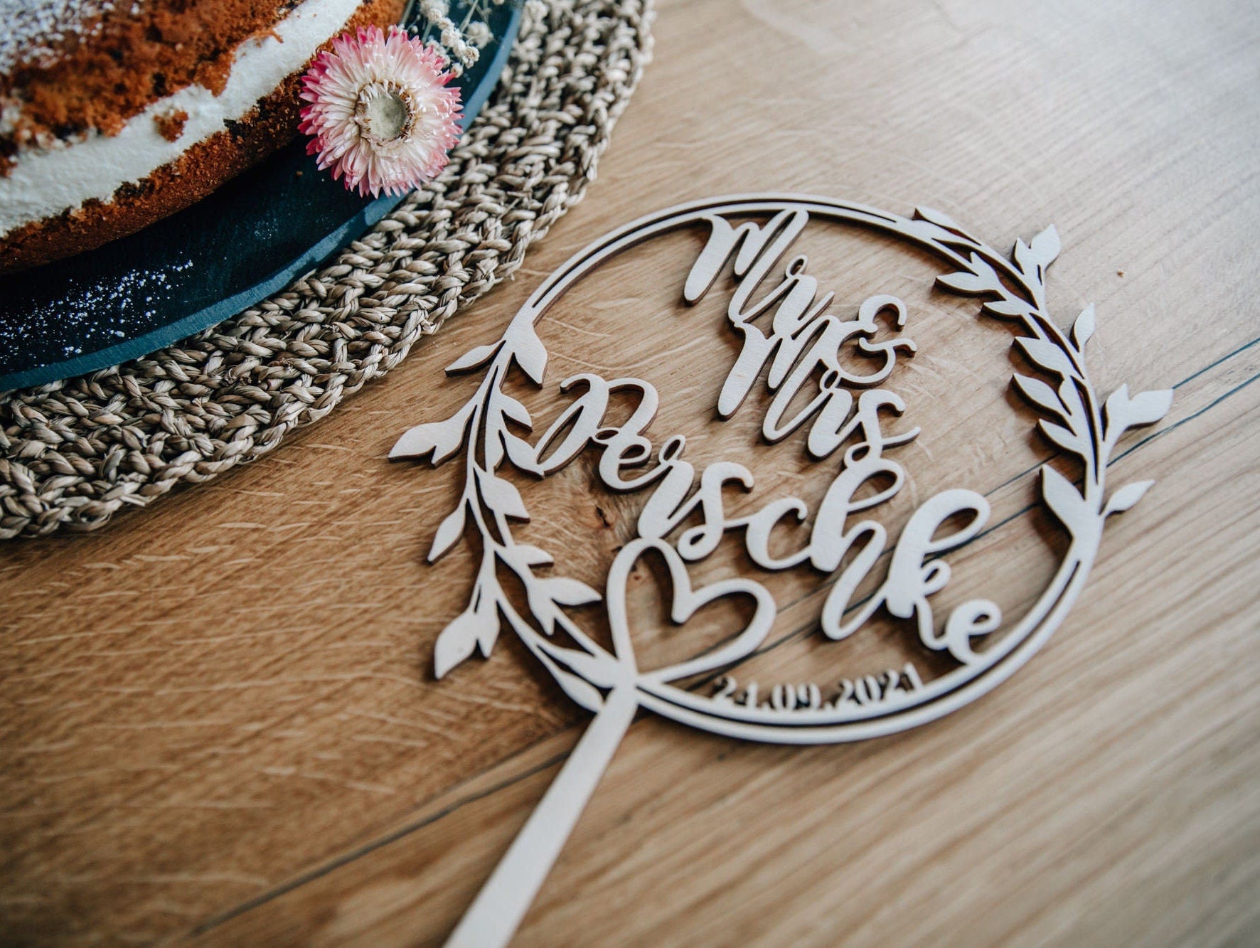 Caketopper für Hochzeit personalisiert mit Namen und Datum / Tortenstecker Hochzeitstorte / Kuchenstecker Hochzeit