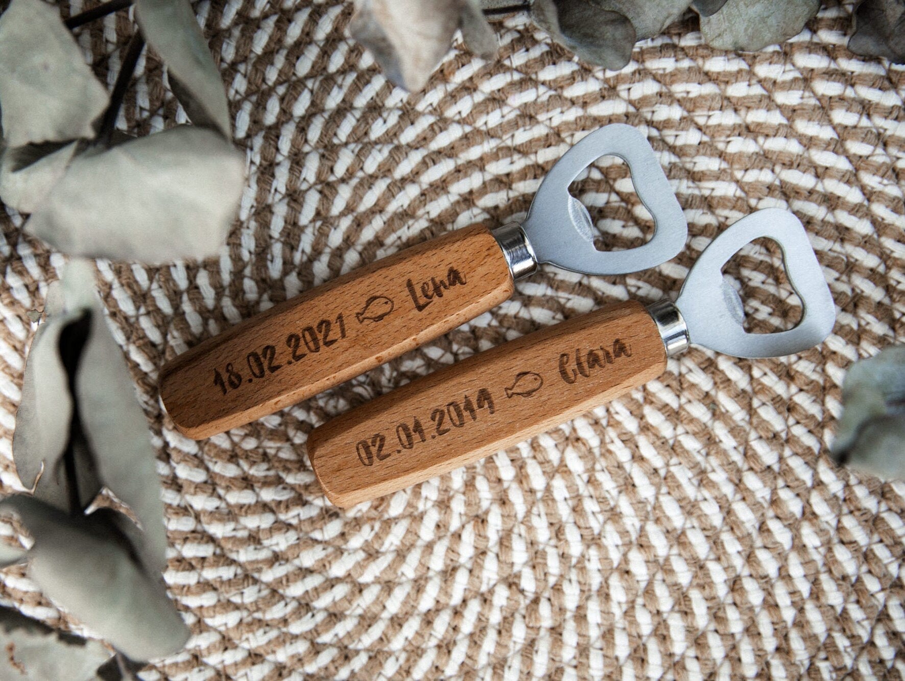 Paten fragen Flaschenöffner aus Holz "Buche" / Personalisiert mit Namen und Datum