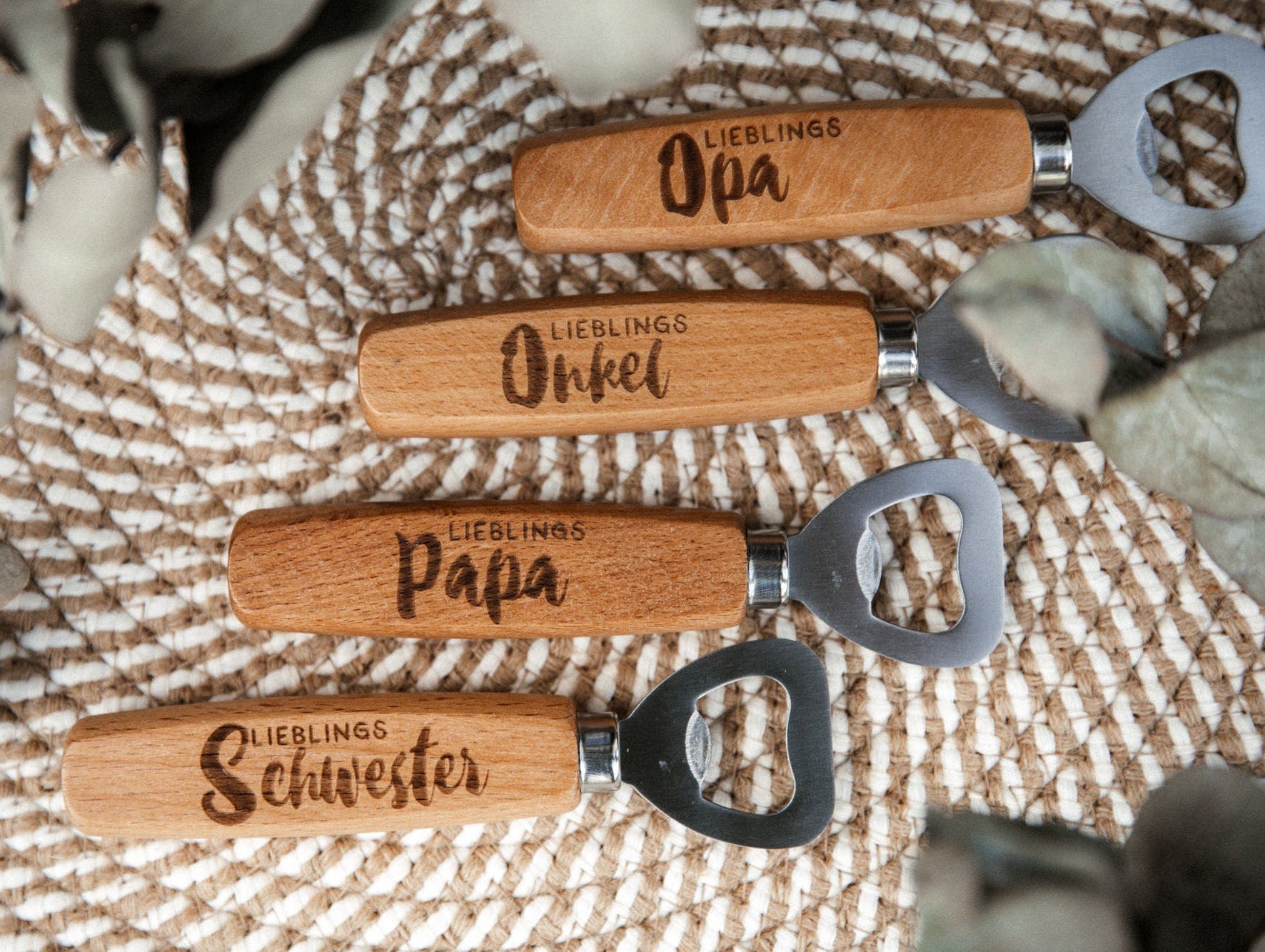 Lieblingsmensch Flaschenöffner aus Holz "Buche" / Personalisiert mit Namen