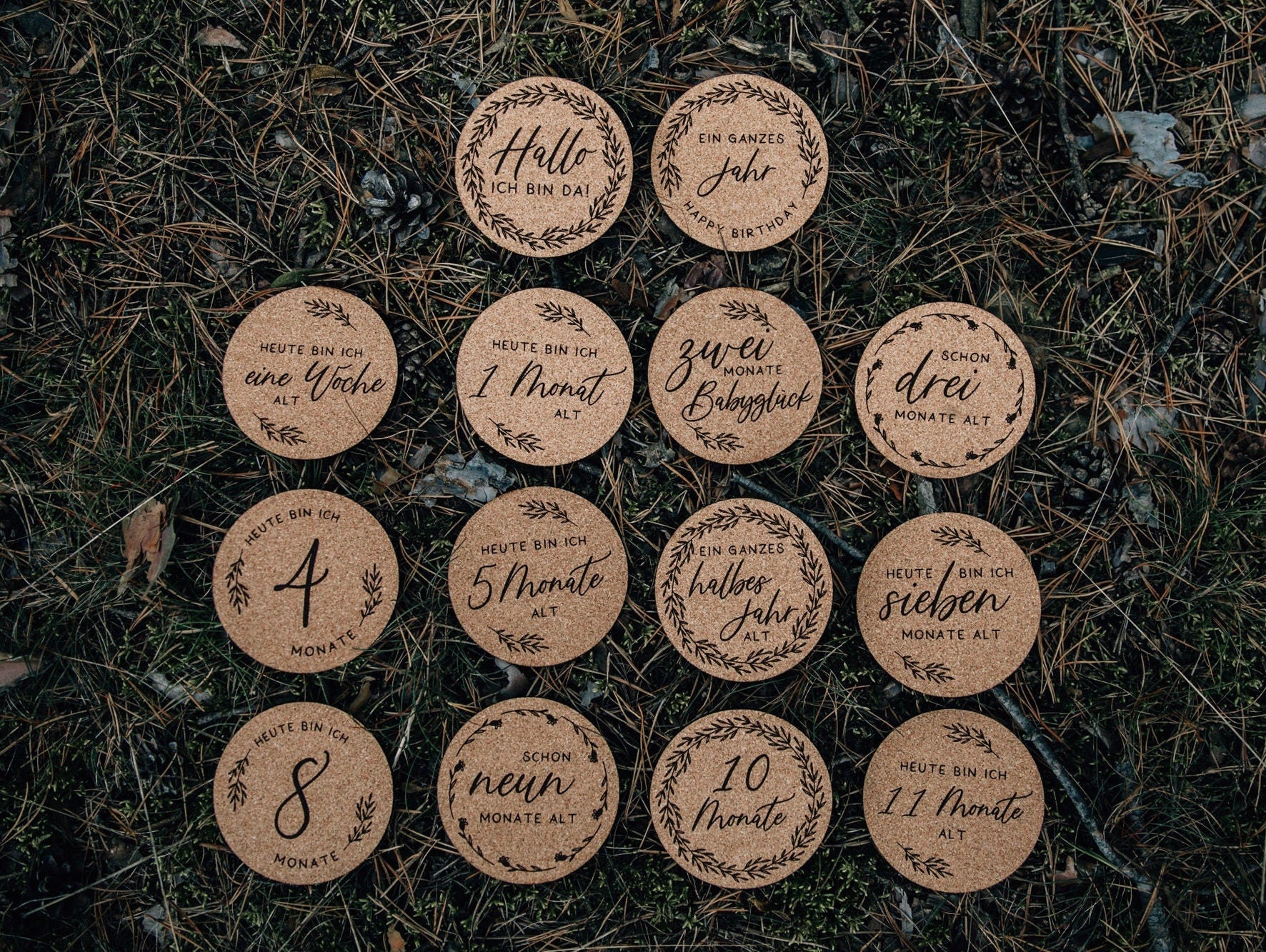 Meilensteinkarten Baby aus Kork - meine ersten Momente / Geschenk für Mütter oder zur Geburt