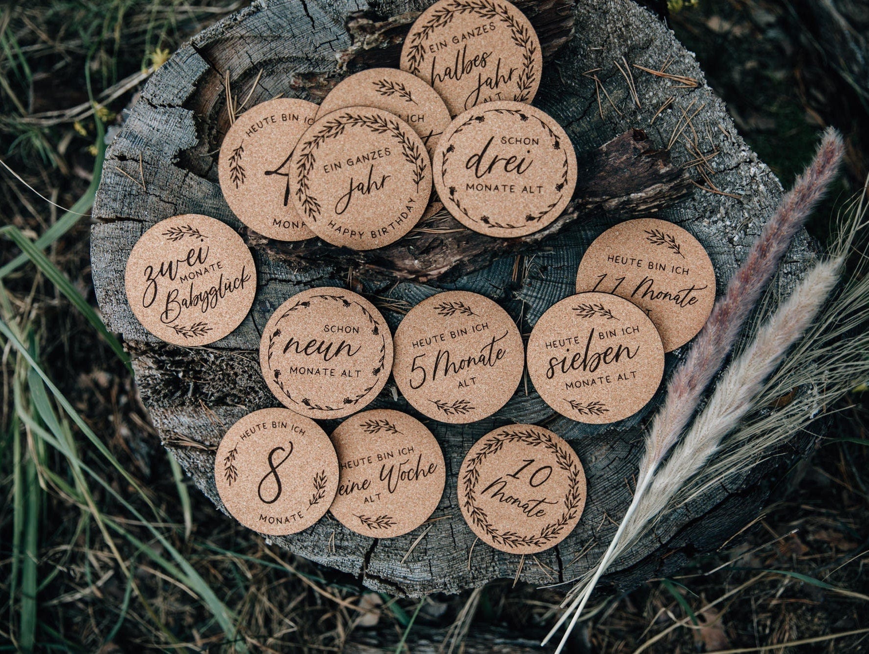 Meilensteinkarten Baby aus Kork - meine ersten Momente / Geschenk für Mütter oder zur Geburt